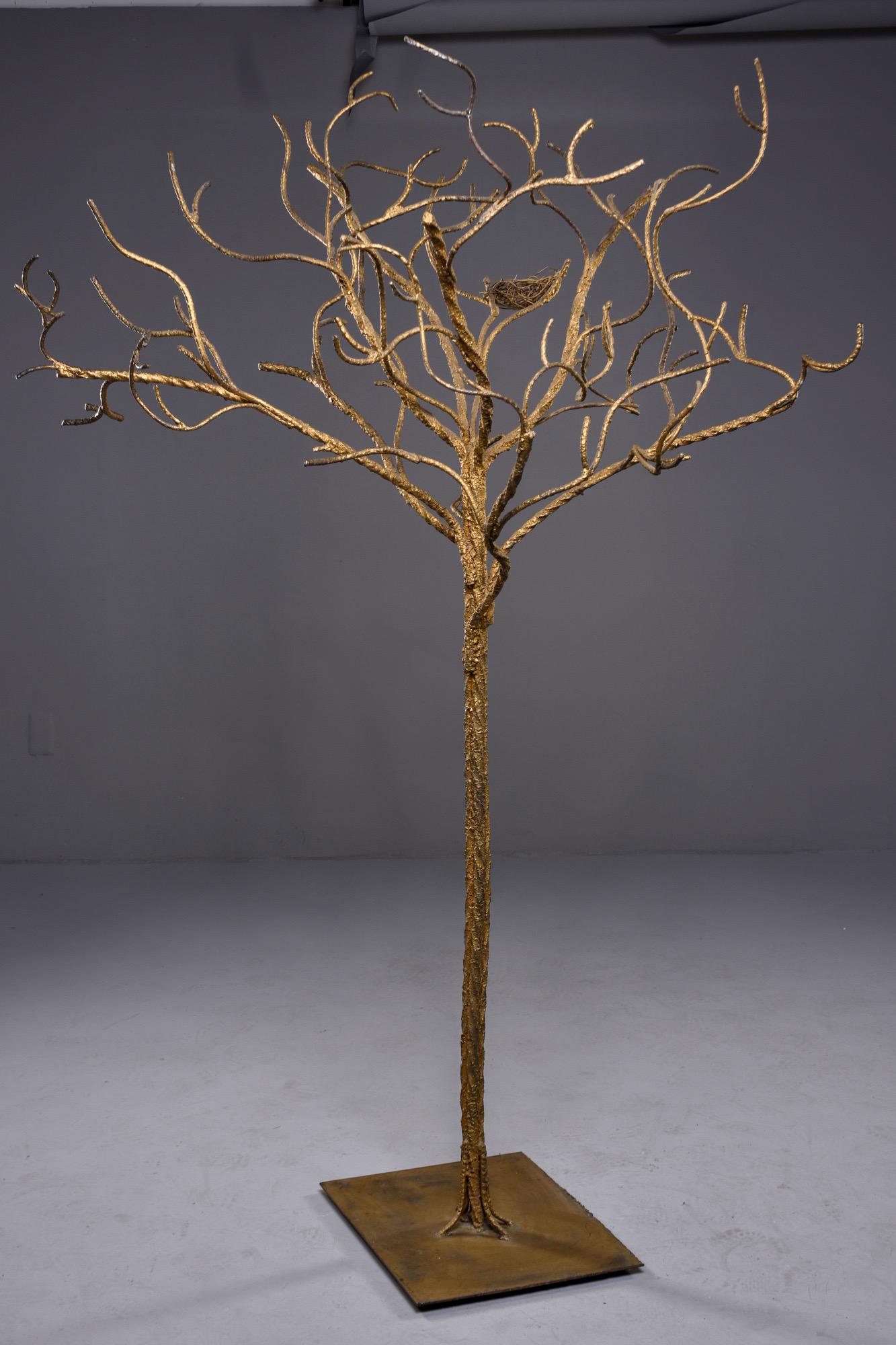 Midcentury Life-Sized Gilt Iron Tree with Nest 6