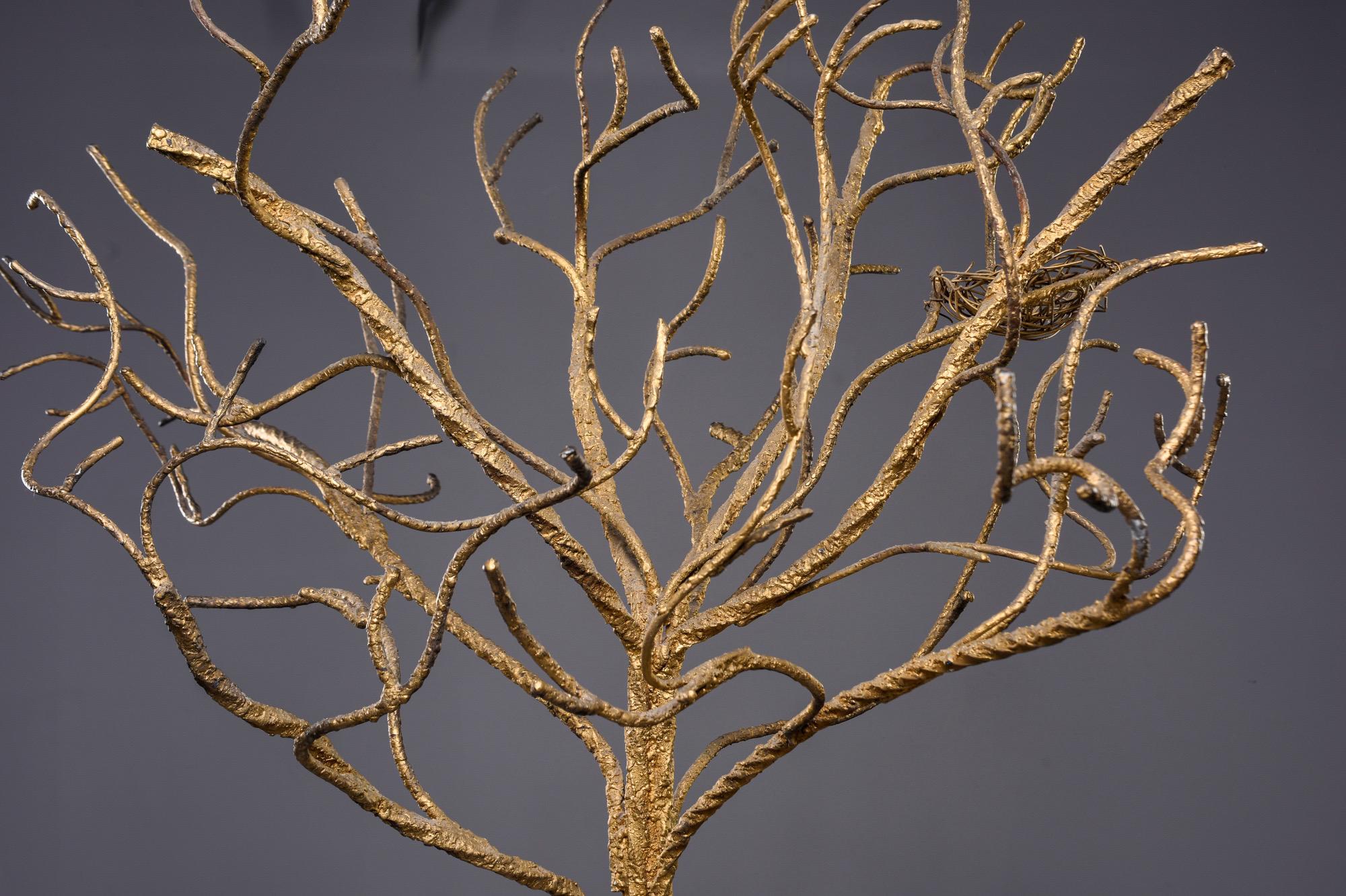 Midcentury Life-Sized Gilt Iron Tree with Nest 7