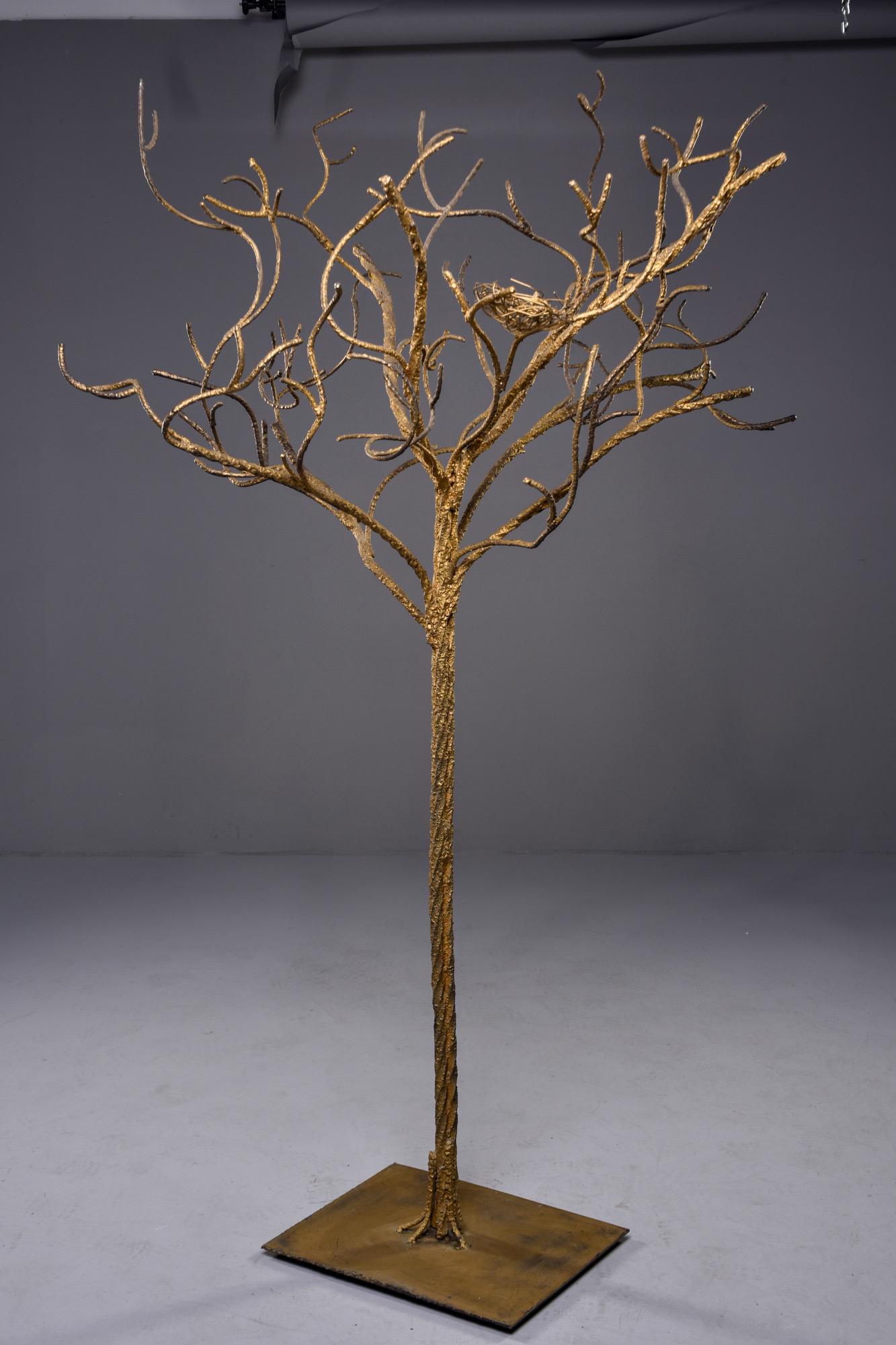 Mexican Midcentury Life-Sized Gilt Iron Tree with Nest