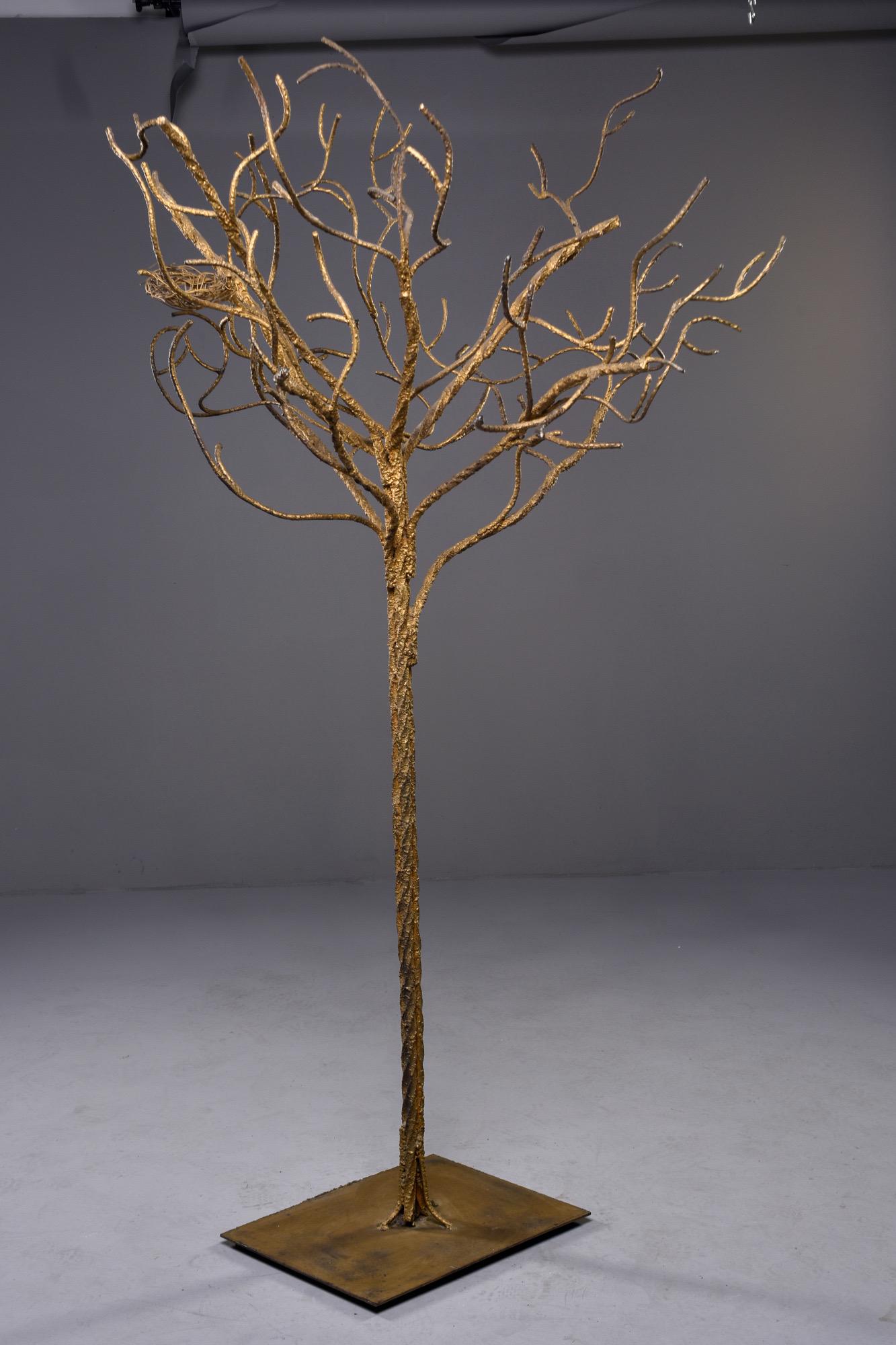Midcentury Life-Sized Gilt Iron Tree with Nest 1