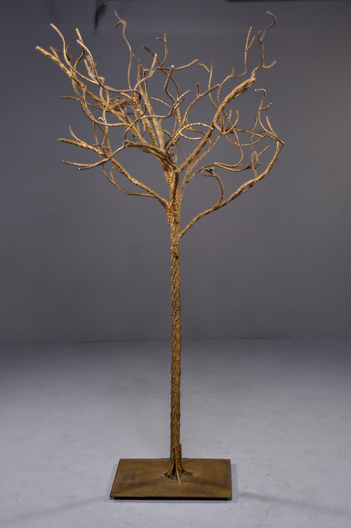 Midcentury Life-Sized Gilt Iron Tree with Nest 4