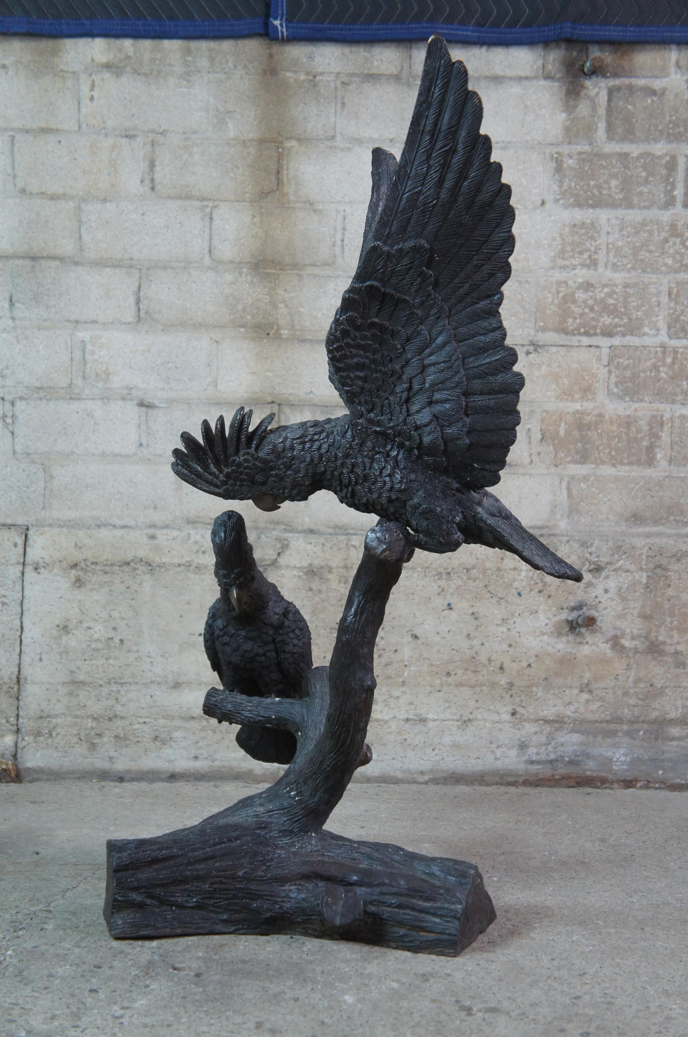 20th Century Mid Century Lifesize French Bronze Parrots Cockatoos Birds Sculpture Statue For Sale