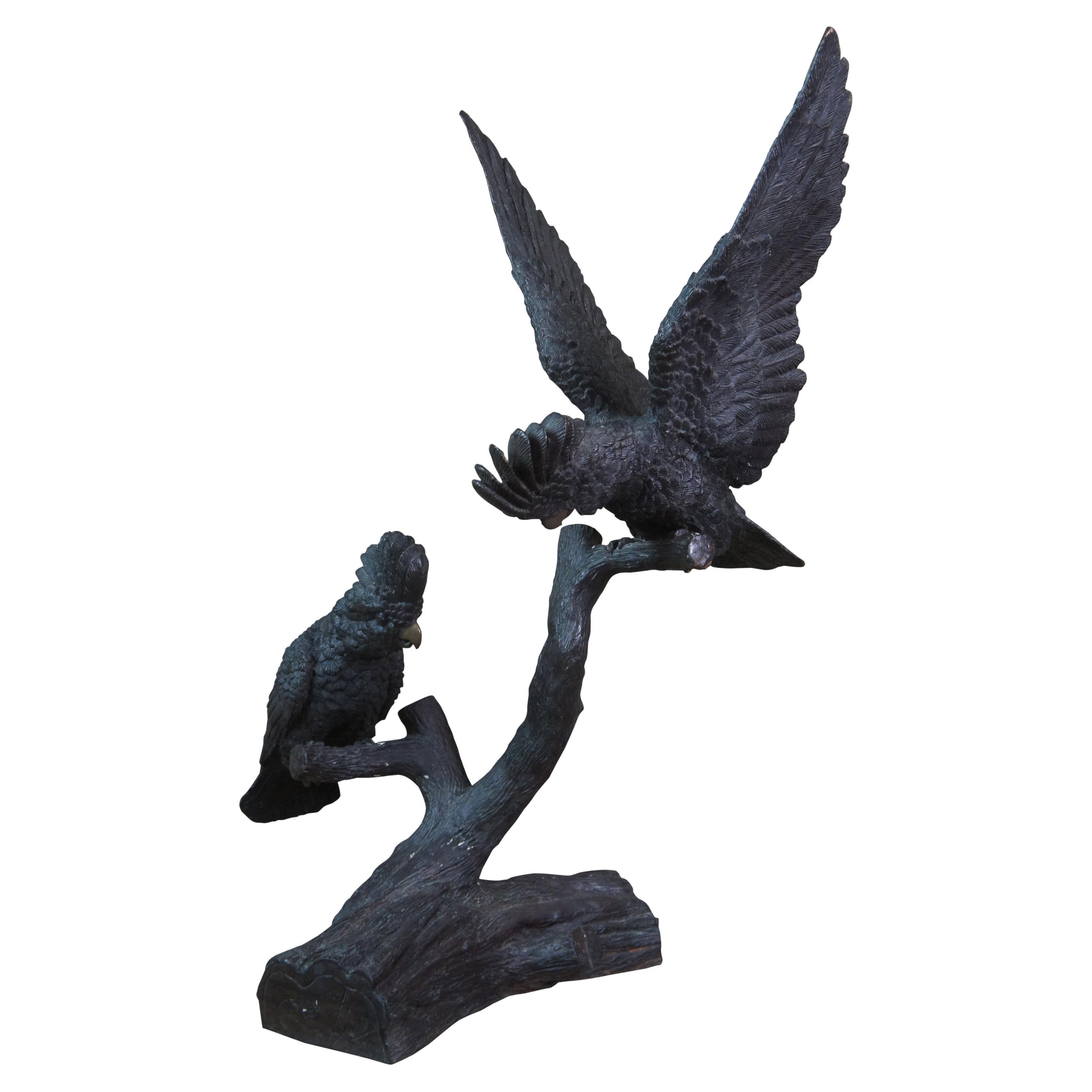 Mid Century Lifesize French Bronze Parrots Cockatoos Birds Sculpture Statue