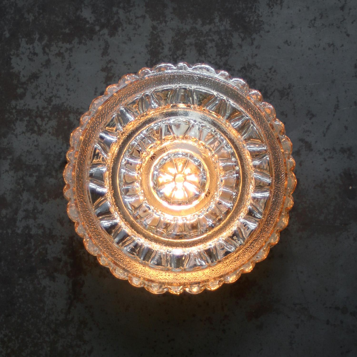 German Mid-Century Light Amber Clear Glass Sconces Flush Mounts For Sale