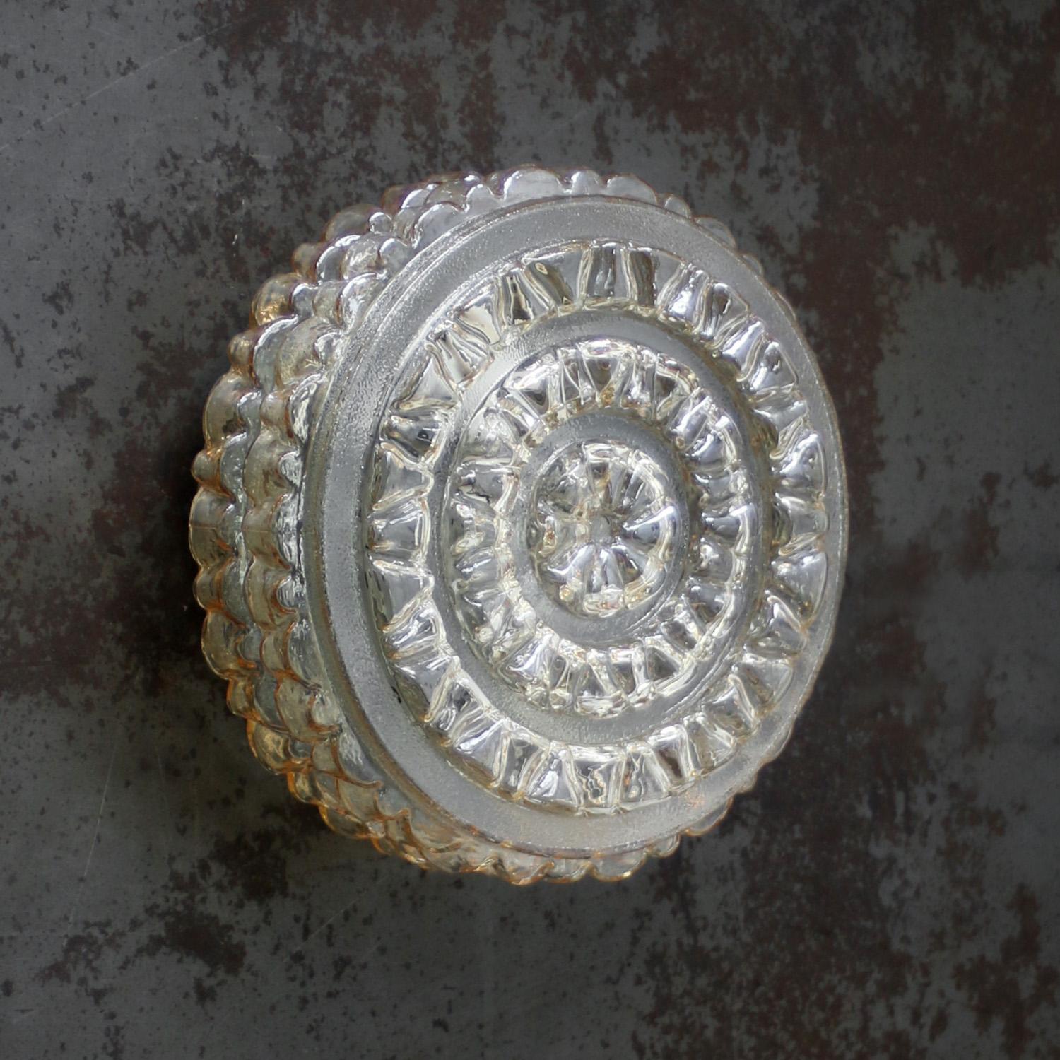 Mid-Century Light Amber Clear Glass Sconces Flush Mounts In Good Condition For Sale In Amsterdam, NL