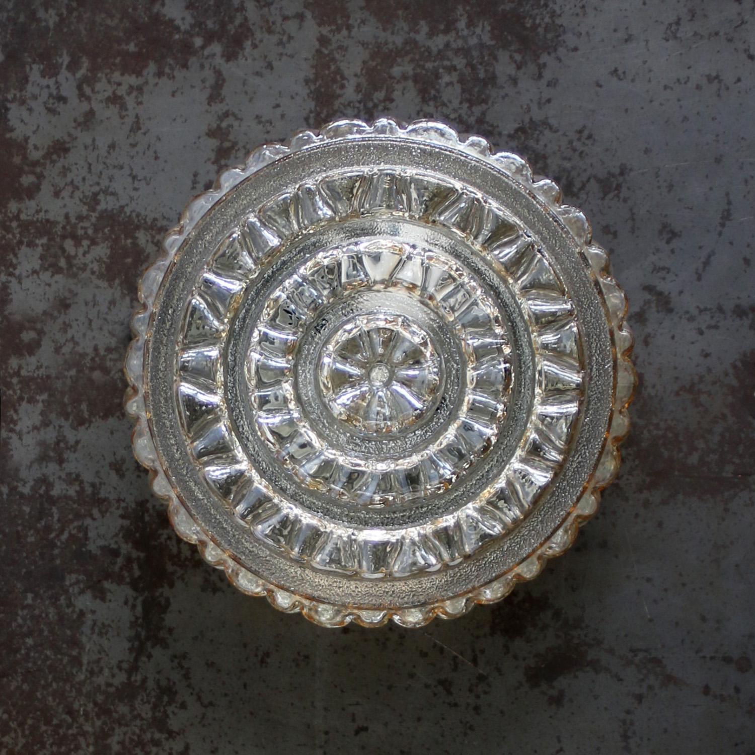 20th Century Mid-Century Light Amber Clear Glass Sconces Flush Mounts For Sale