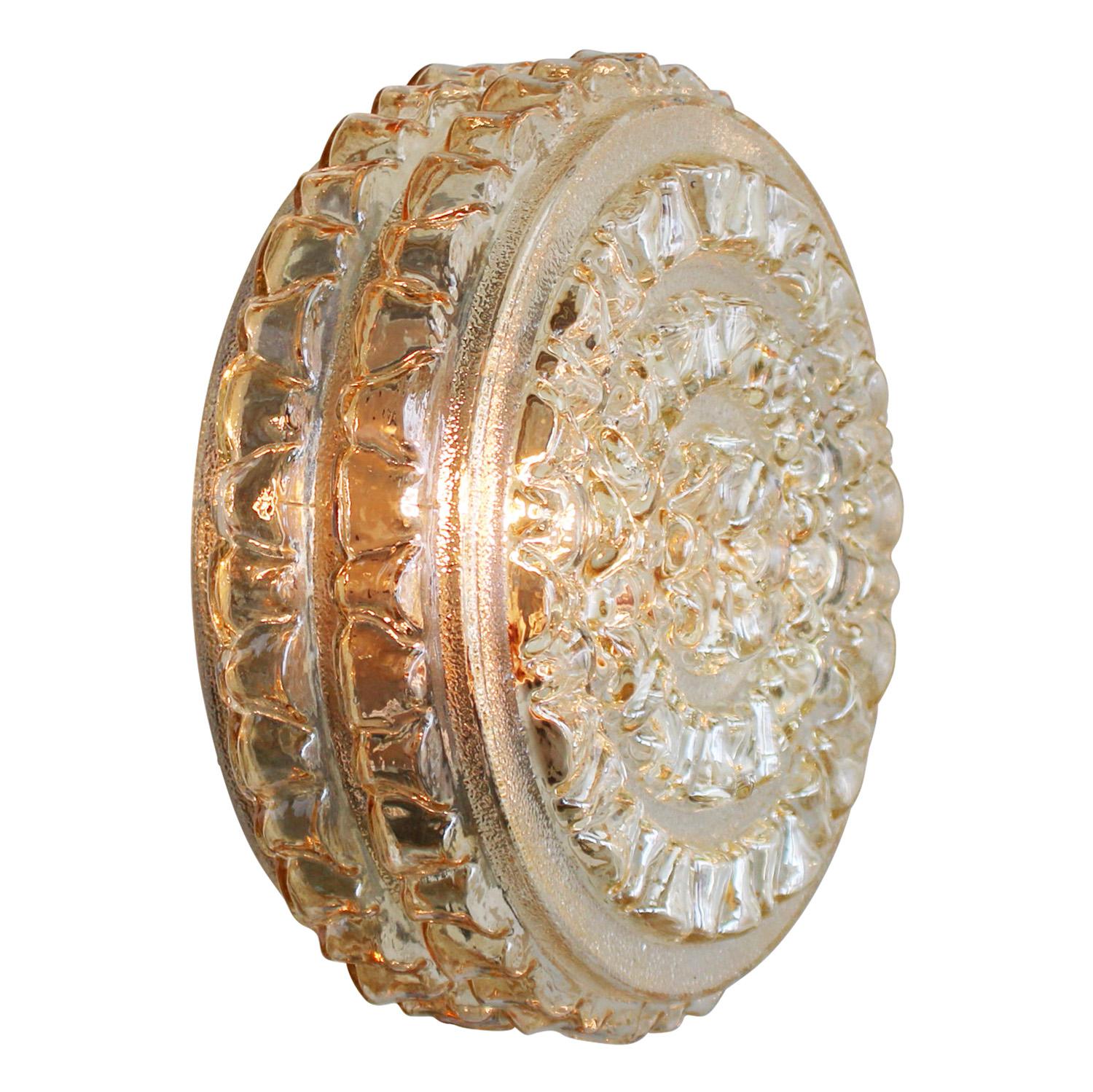 Mid-Century Light Amber Clear Glass Sconces Flush Mounts For Sale