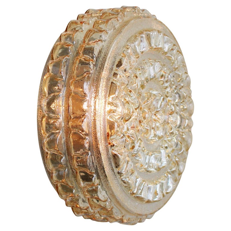 Mid-Century Light Amber Glass Sconce Flush Mounts