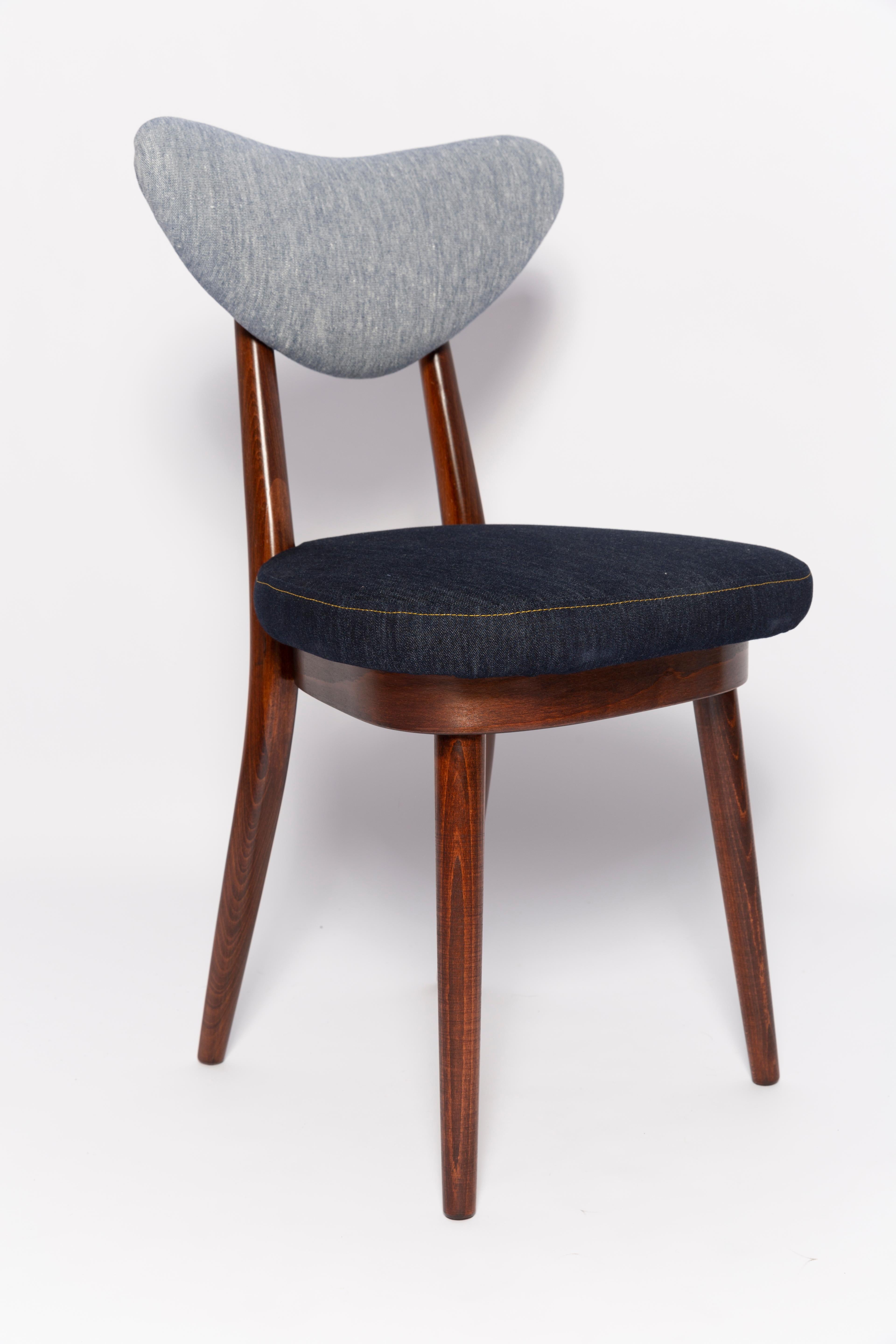 Midcentury Light and Dark Blue Denim Heart Chair, Europe, 1960s In Excellent Condition For Sale In 05-080 Hornowek, PL