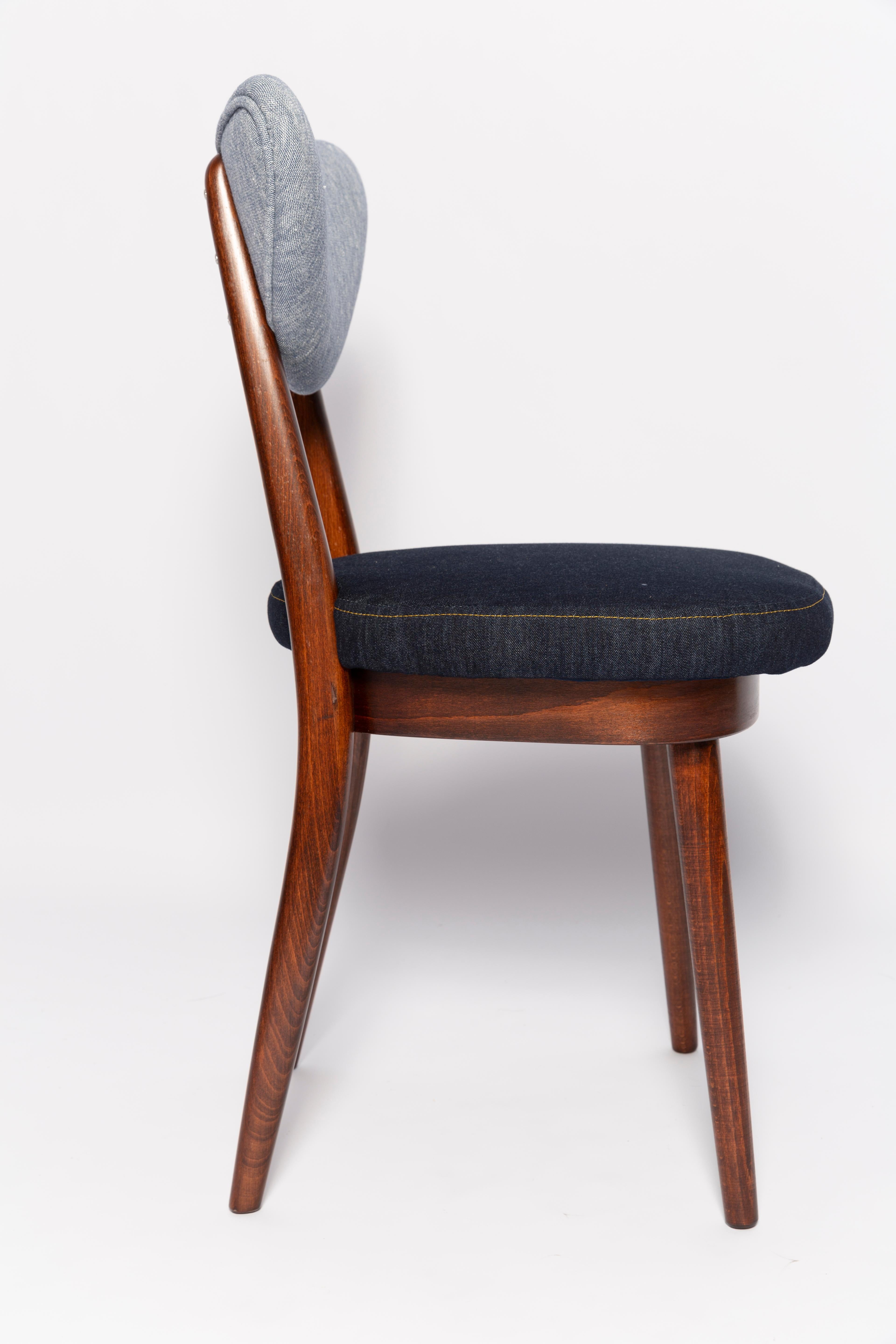 20th Century Midcentury Light and Dark Blue Denim Heart Chair, Europe, 1960s For Sale