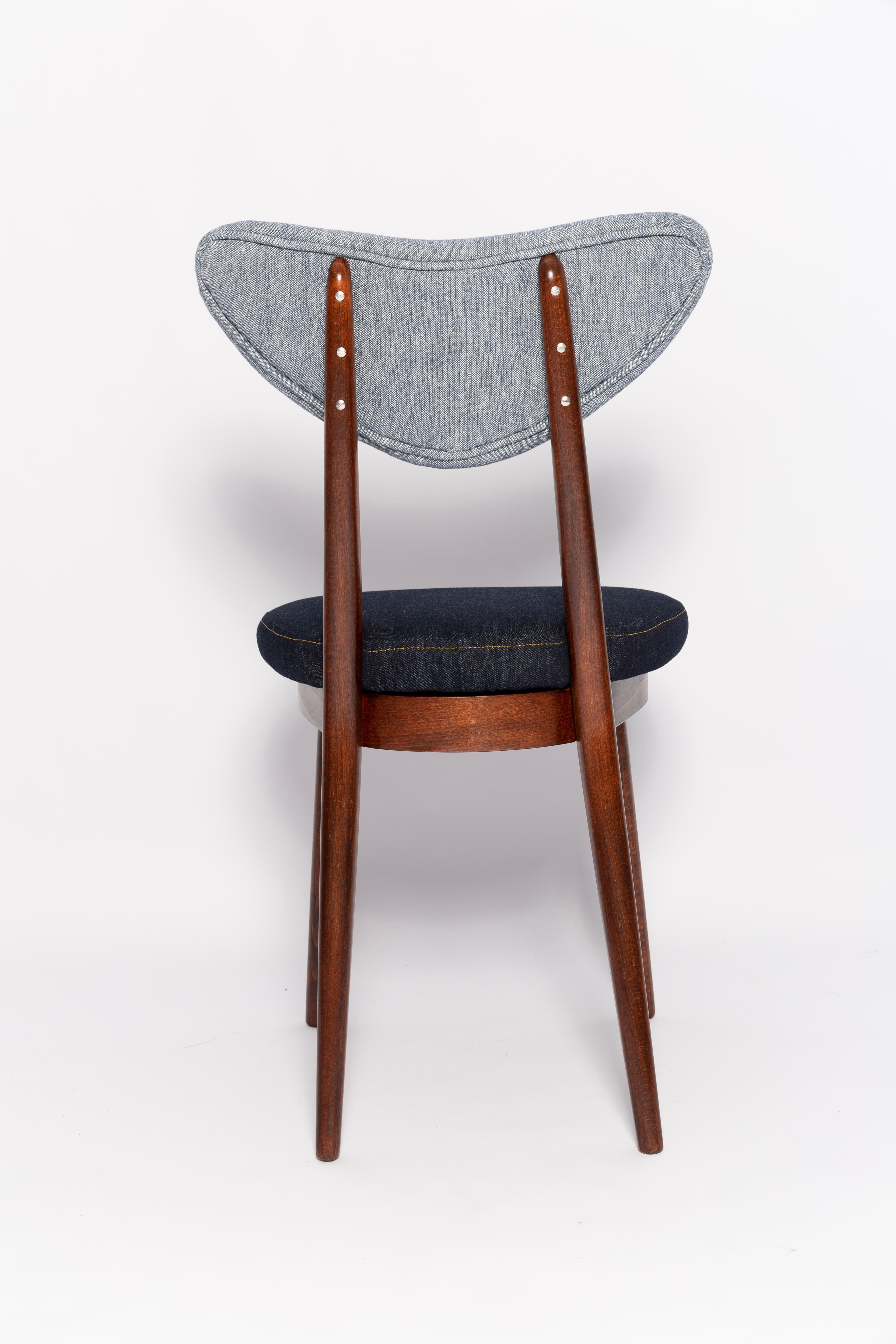 Velvet Midcentury Light and Dark Blue Denim Heart Chair, Europe, 1960s For Sale