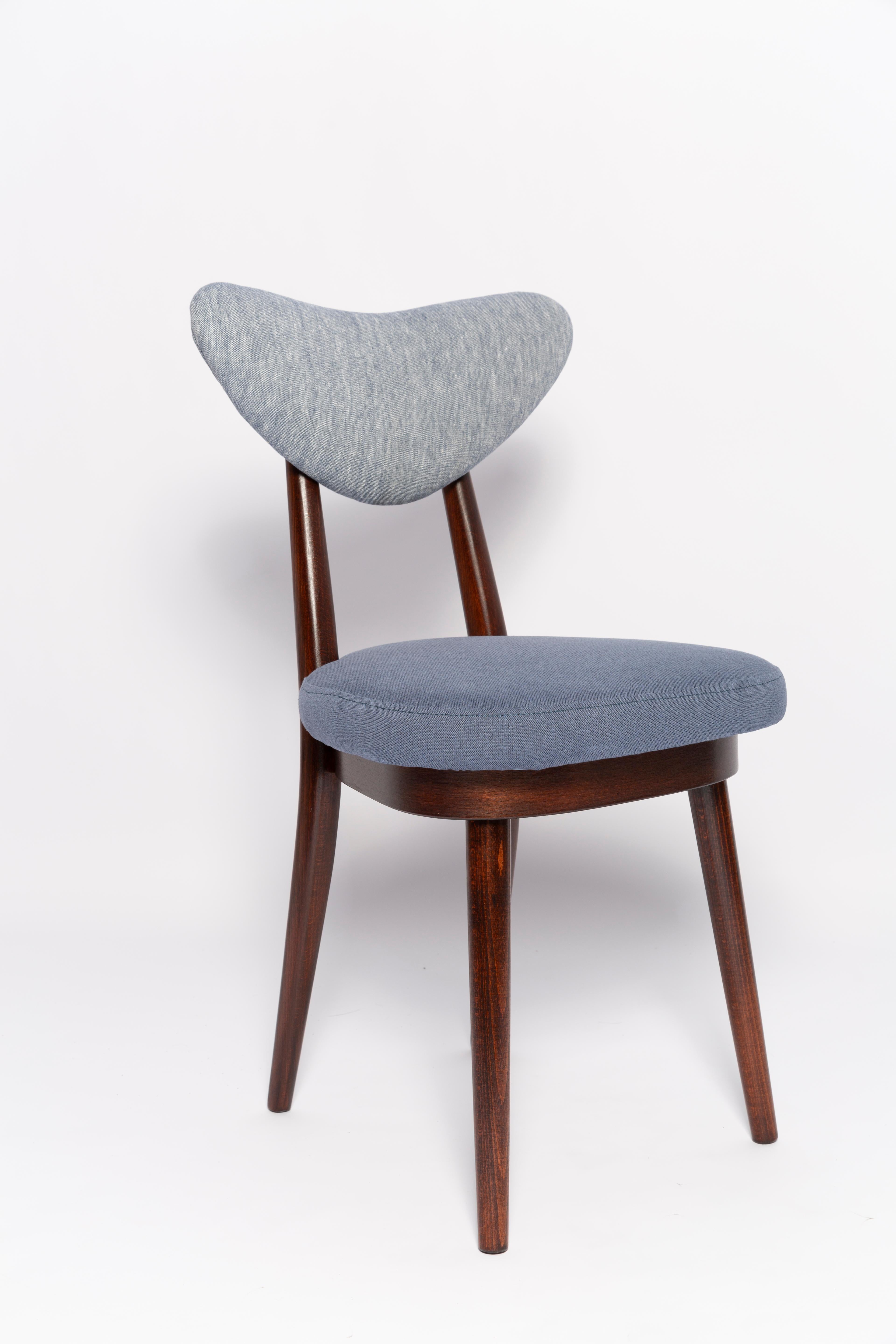 Hand-Crafted Mid Century Light and Medium Blue Denim Heart Chair, Europe, 1960s For Sale