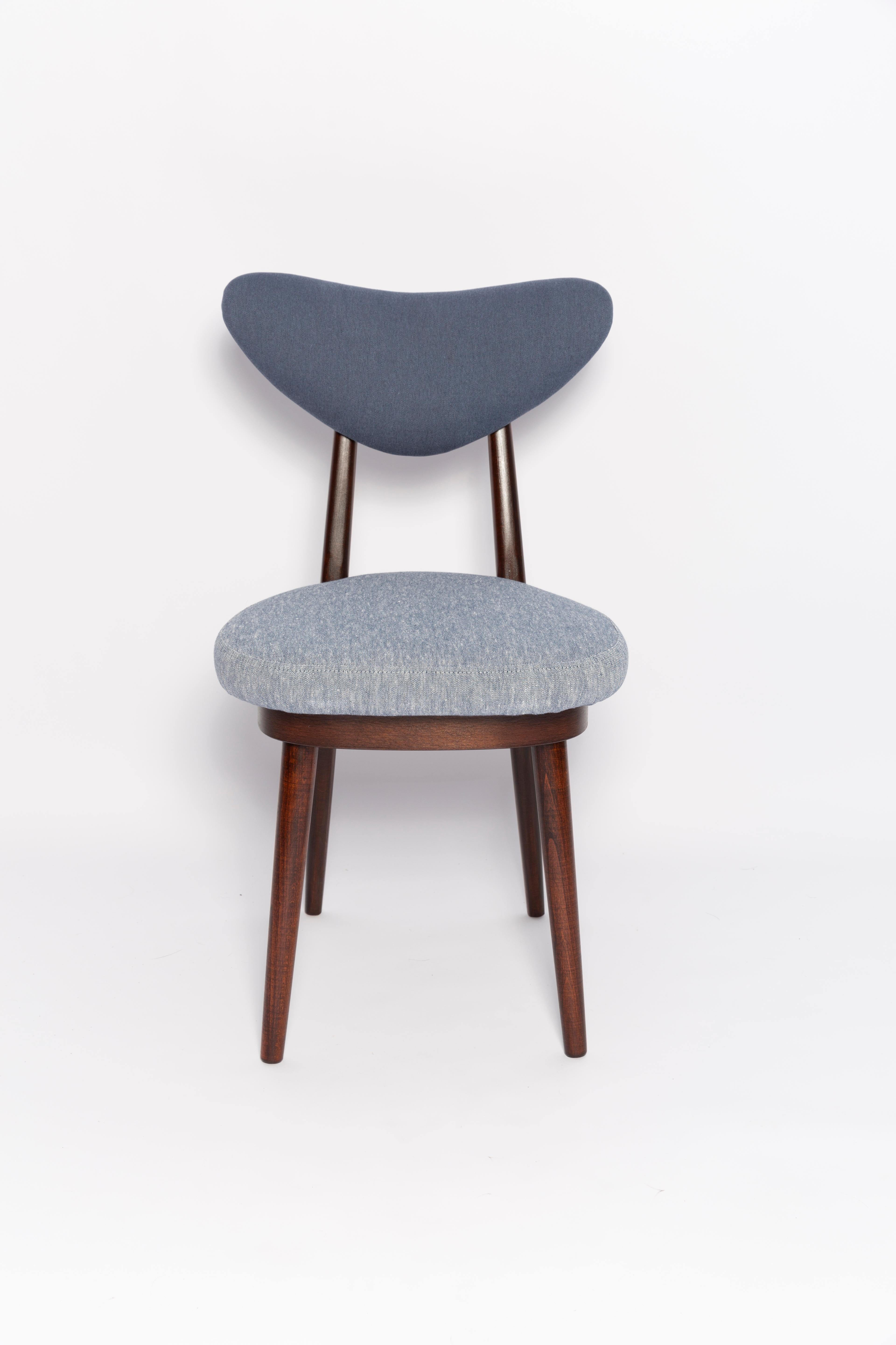 Velvet Midcentury Light and Medium Blue Denim Heart Chair, Europe, 1960s For Sale