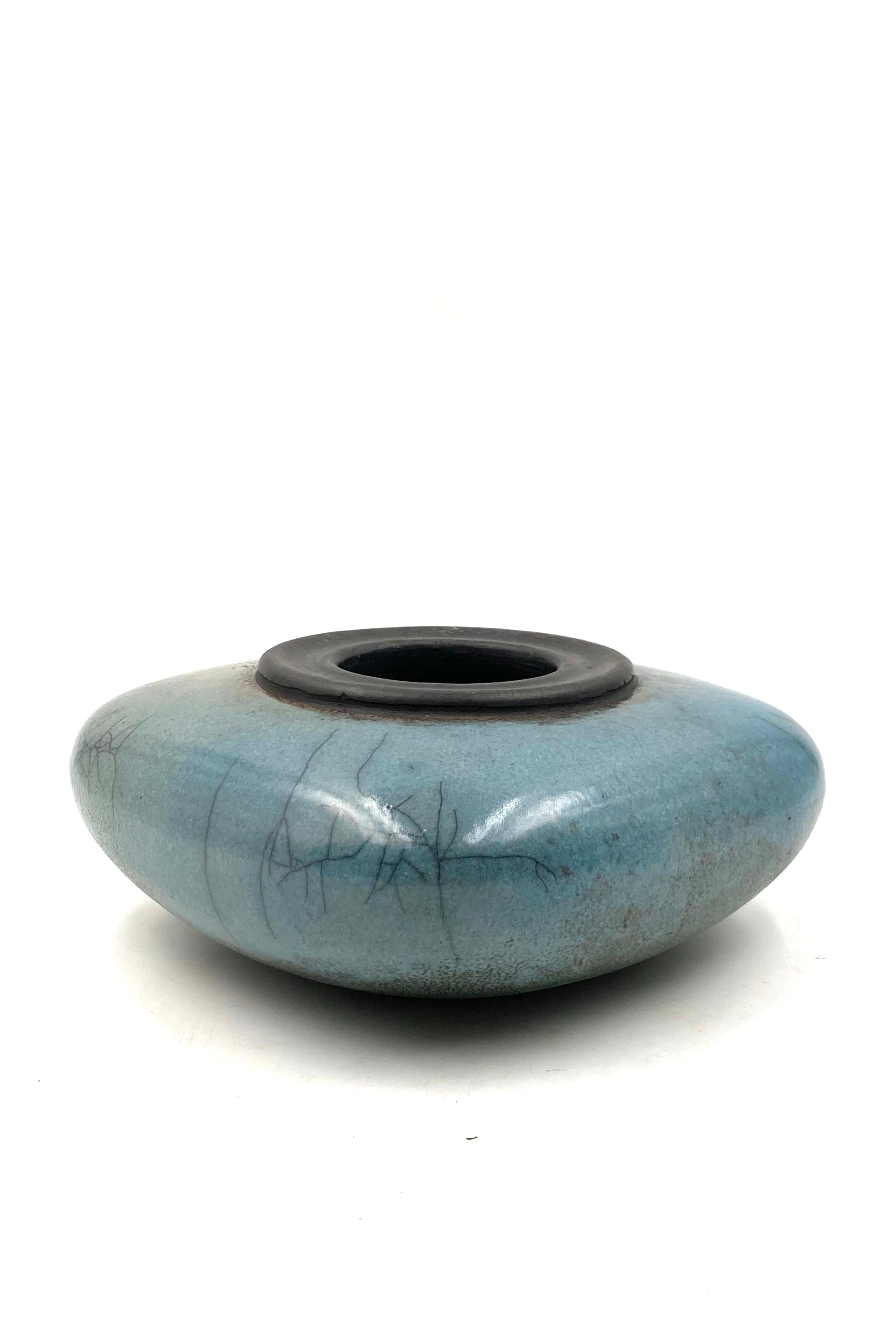 French Midcentury Light Blue Ceramic Vase, France, 1960s