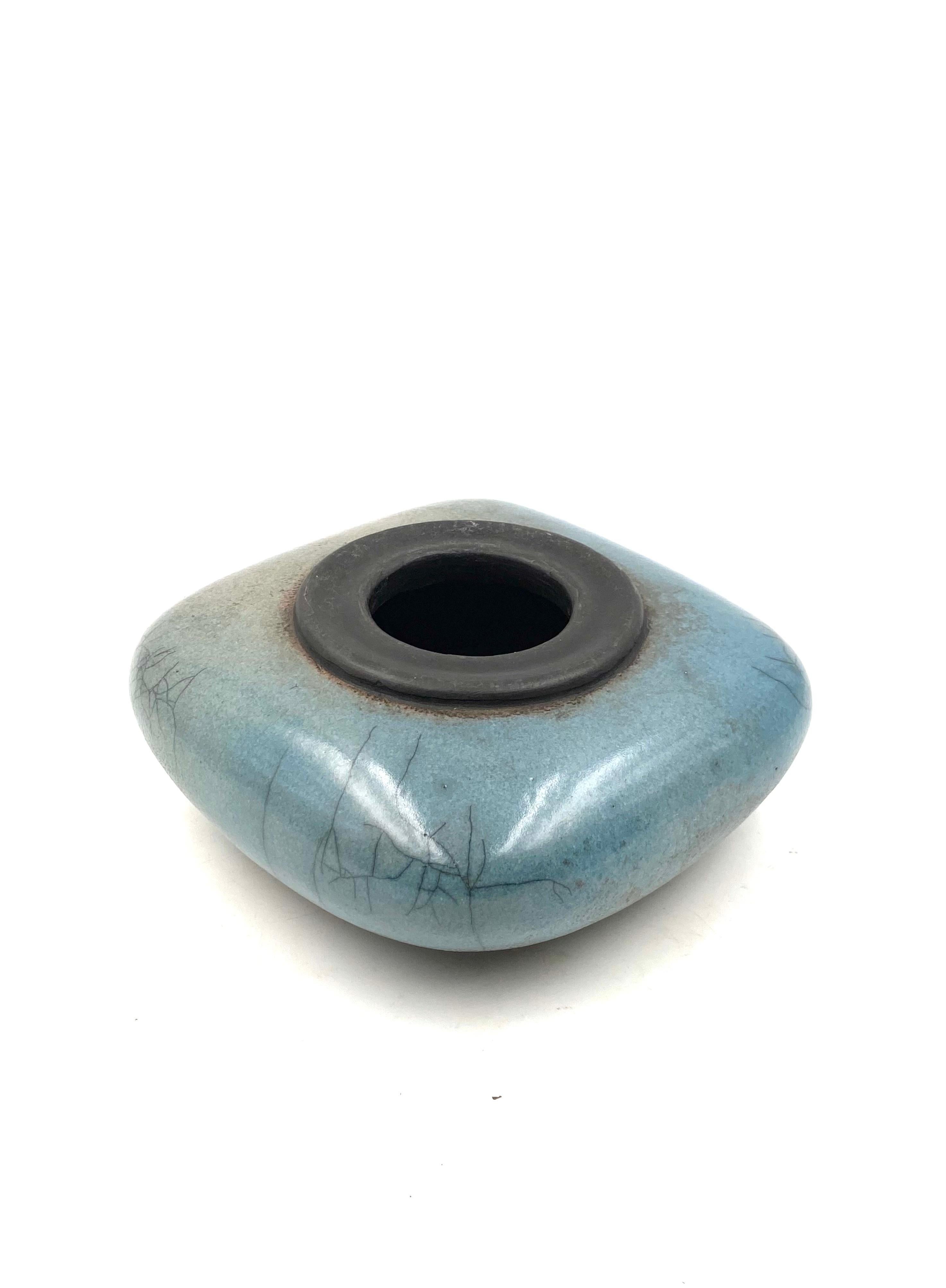 Midcentury Light Blue Ceramic Vase, France, 1960s In Excellent Condition In Firenze, IT