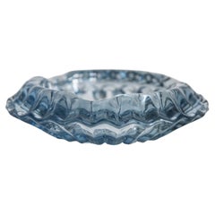 Mid Century Light Blue Crystal Glass Ashtray, Italy, 1970s