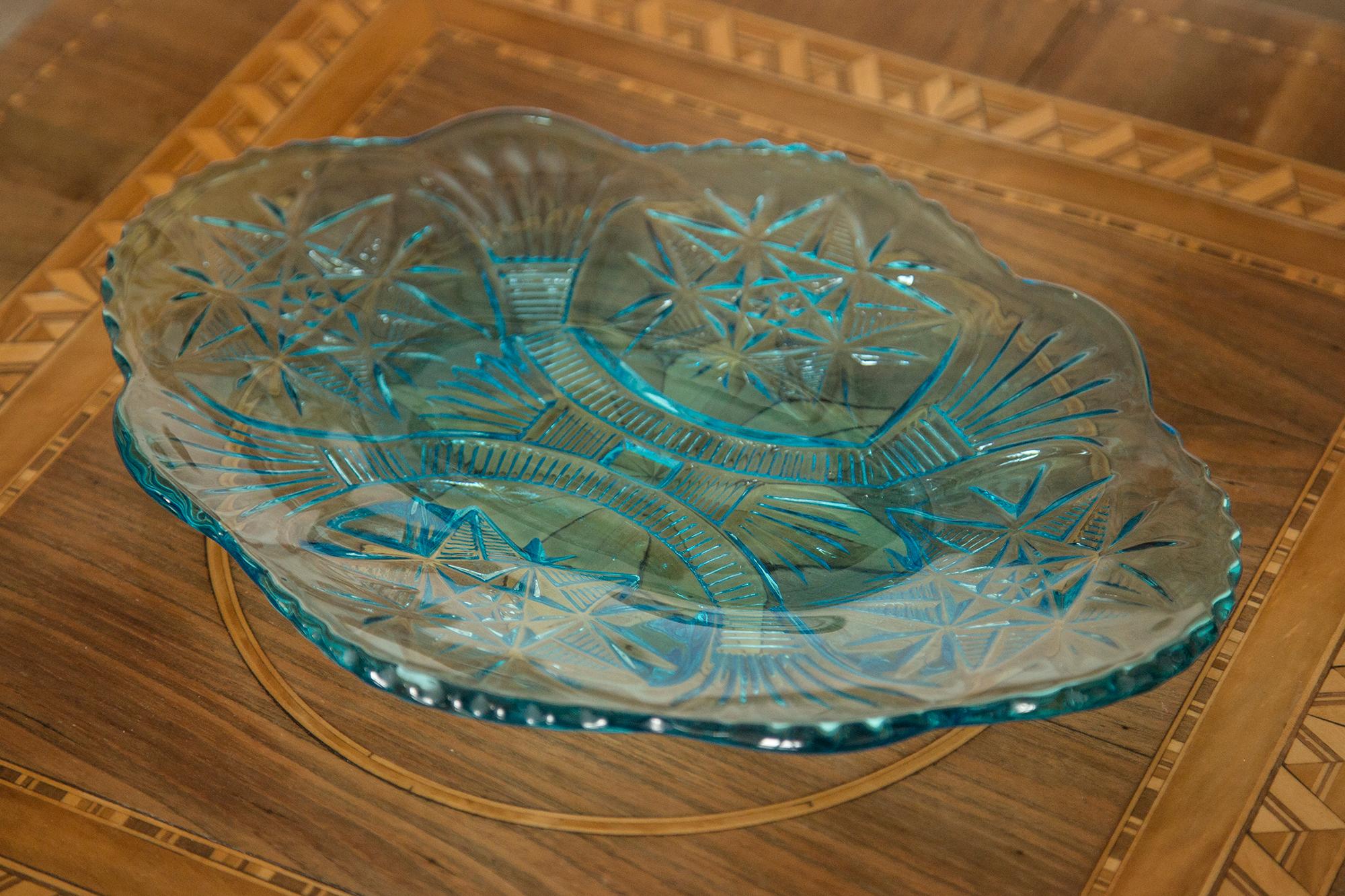 Italian Midcentury Light Blue Decorative Glass Plate, Italy, 1960s For Sale