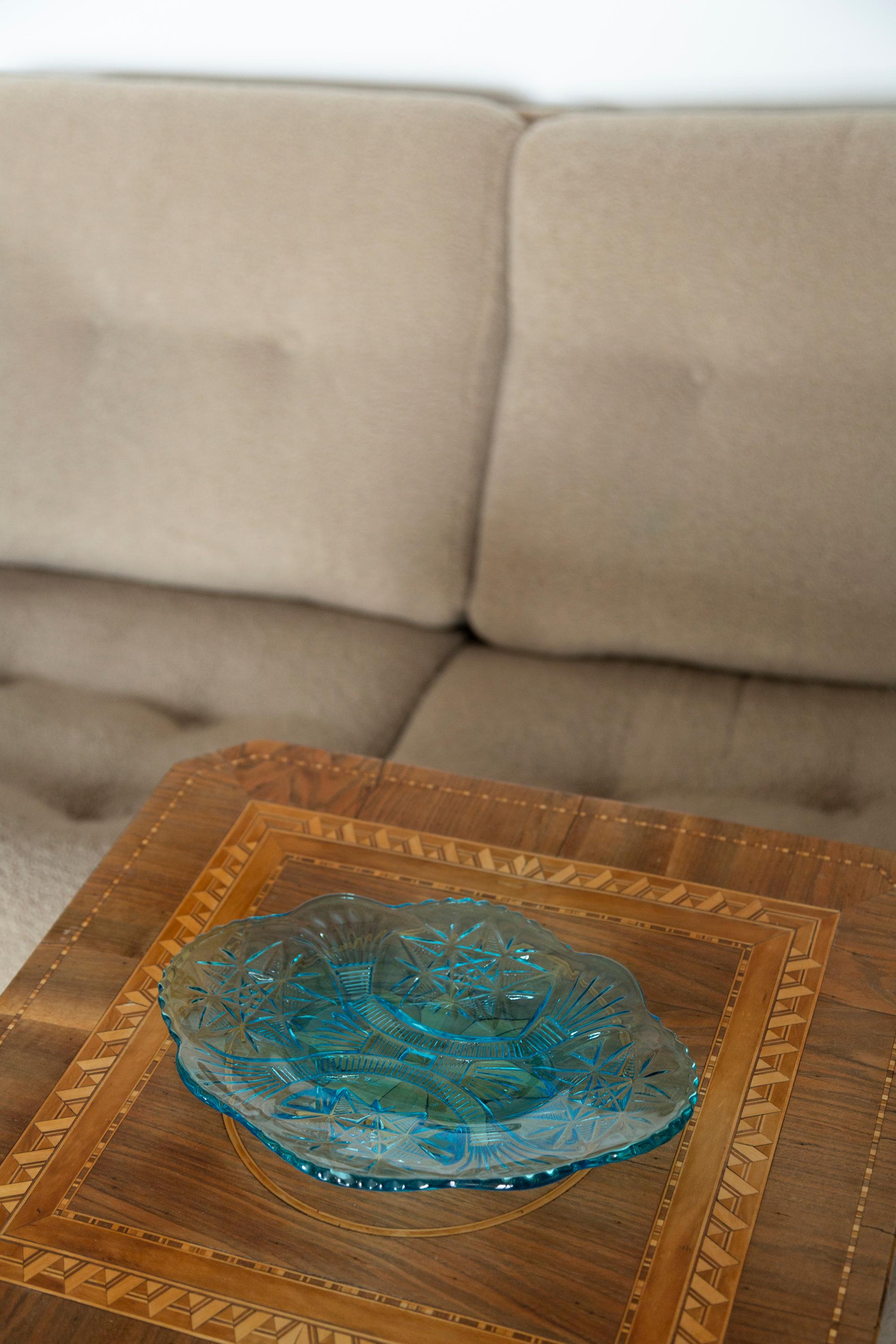 20th Century Midcentury Light Blue Decorative Glass Plate, Italy, 1960s For Sale