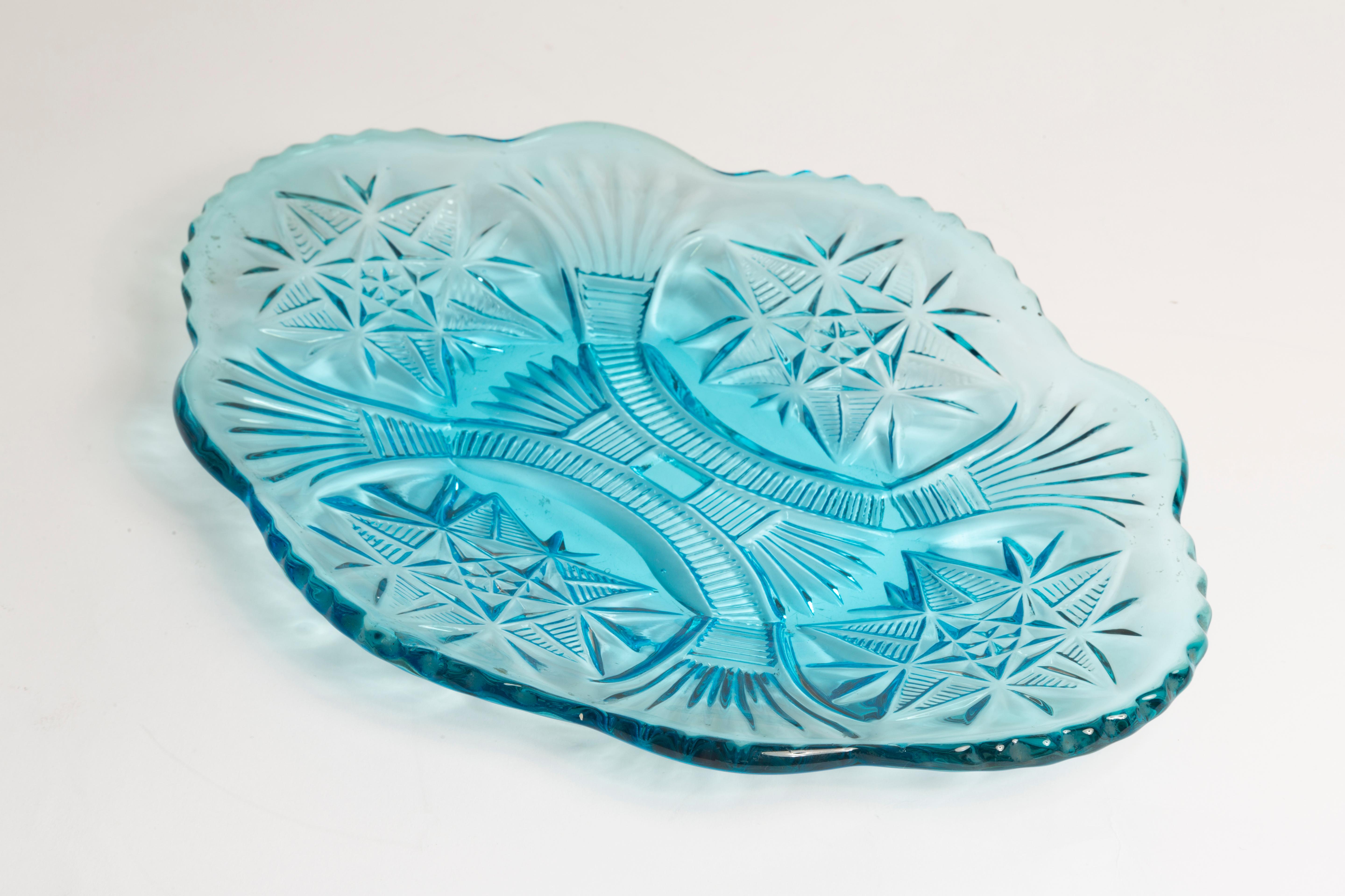 Ceramic Midcentury Light Blue Decorative Glass Plate, Italy, 1960s For Sale