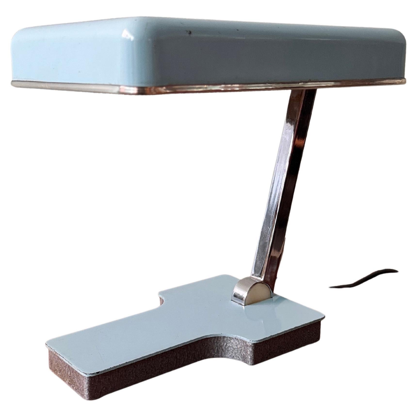 Mid-Century Light Blue Metal "Mini Fase" Table Lamp by Díaz Magro, 1969 For Sale