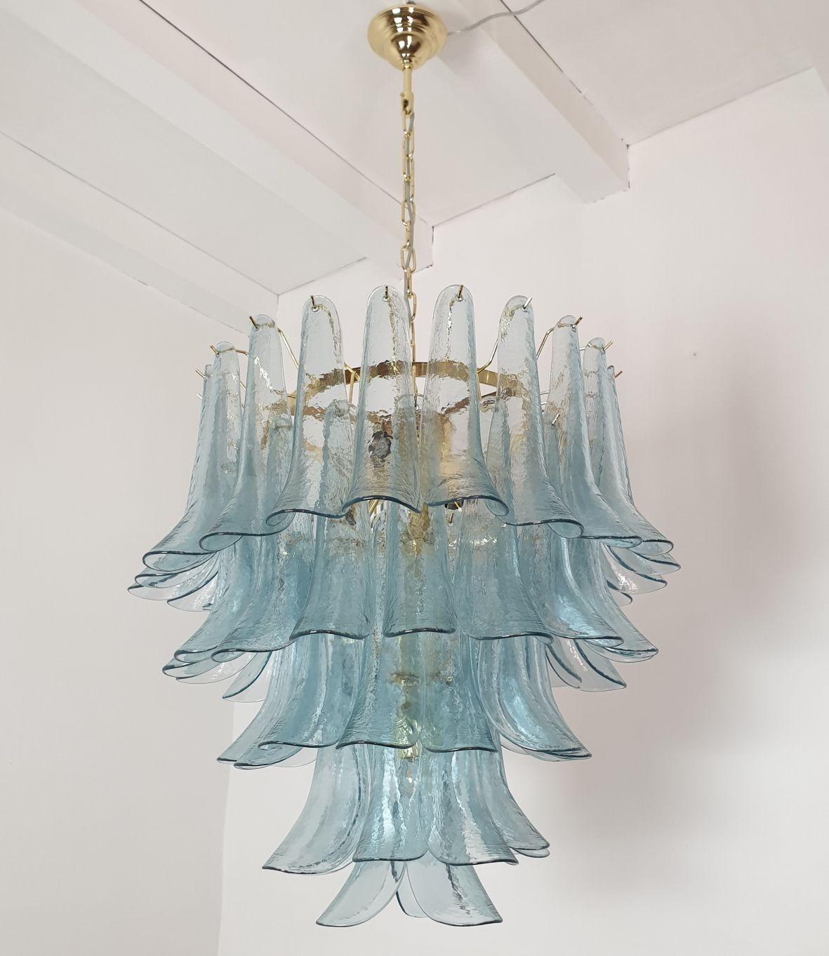 Mid-Century Modern Mid Century Light Blue Murano Glass Chandelier For Sale