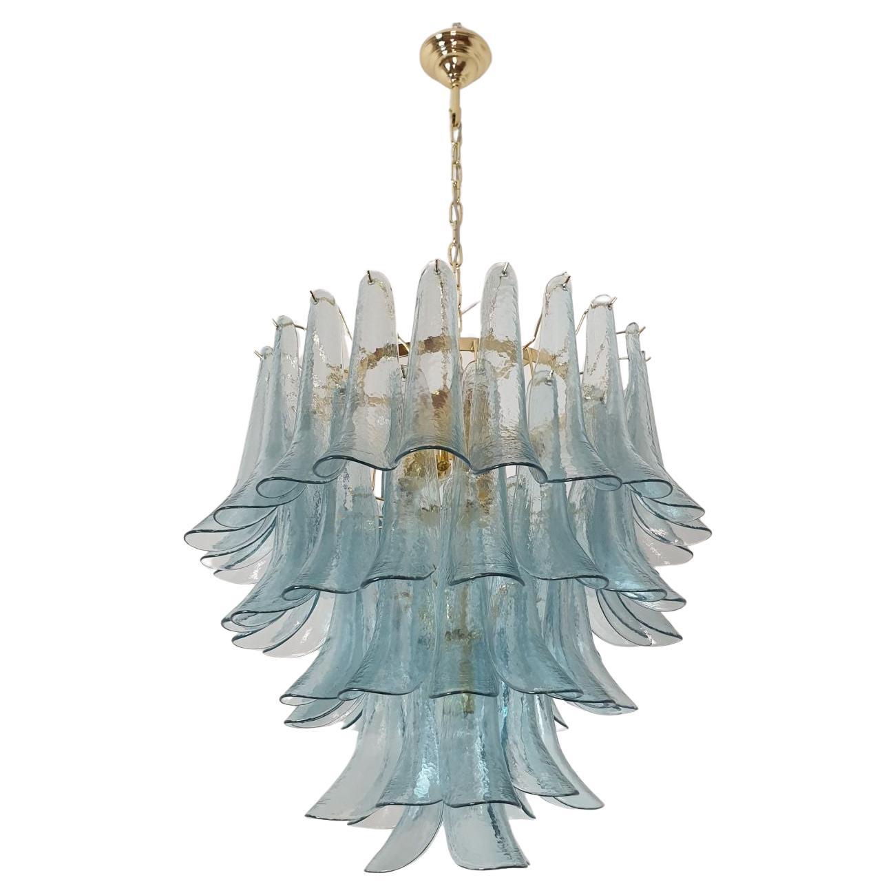 Mid Century Light Blue Murano Glass Chandelier For Sale