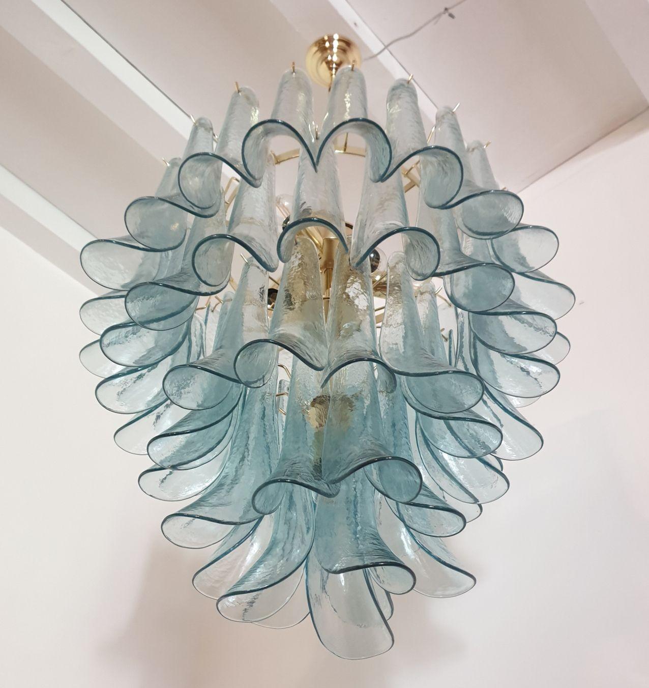 Mid Century Light Blue Murano Glass Chandelier, Mazzega In Excellent Condition In Dallas, TX