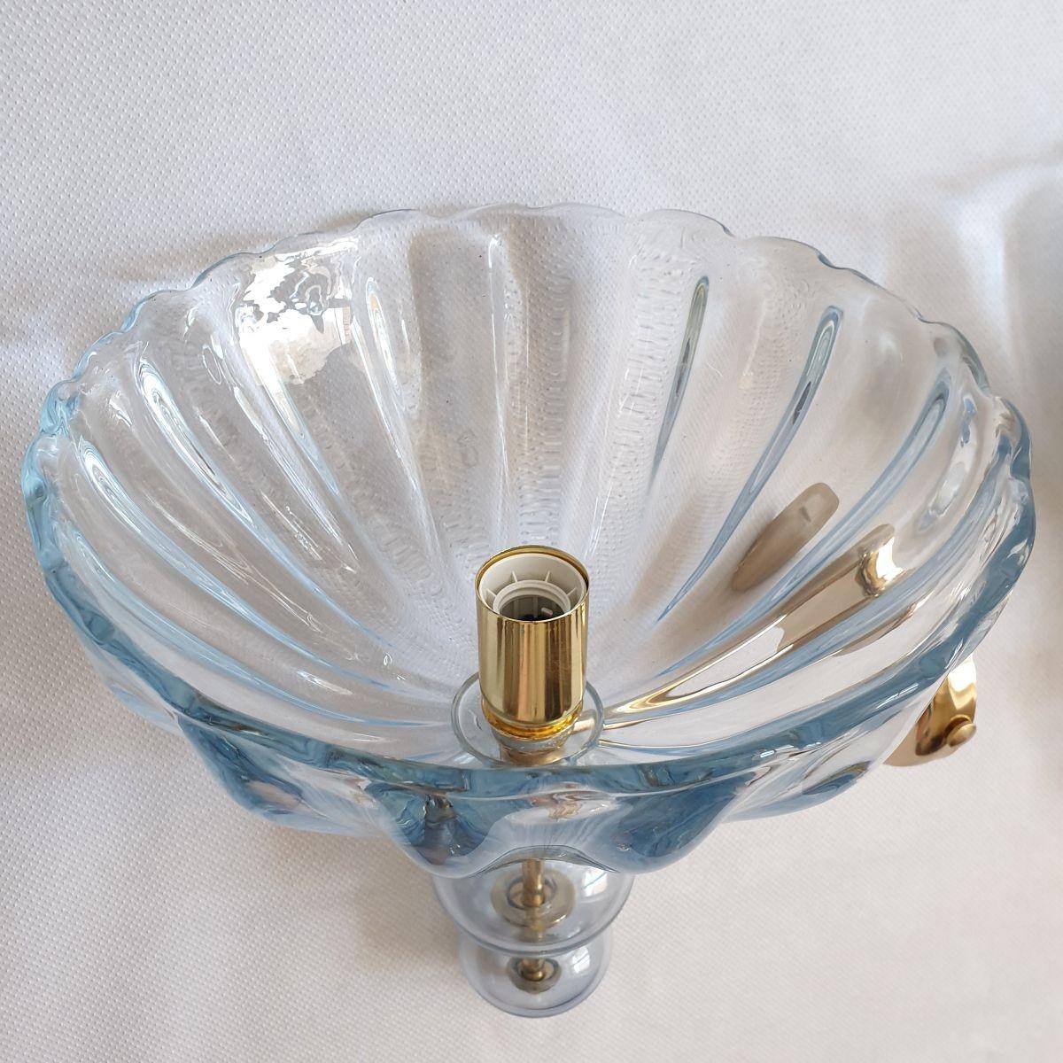 Mid-Century Light Blue Murano Glass Large Sconces, Barovier Style, a Pair 1