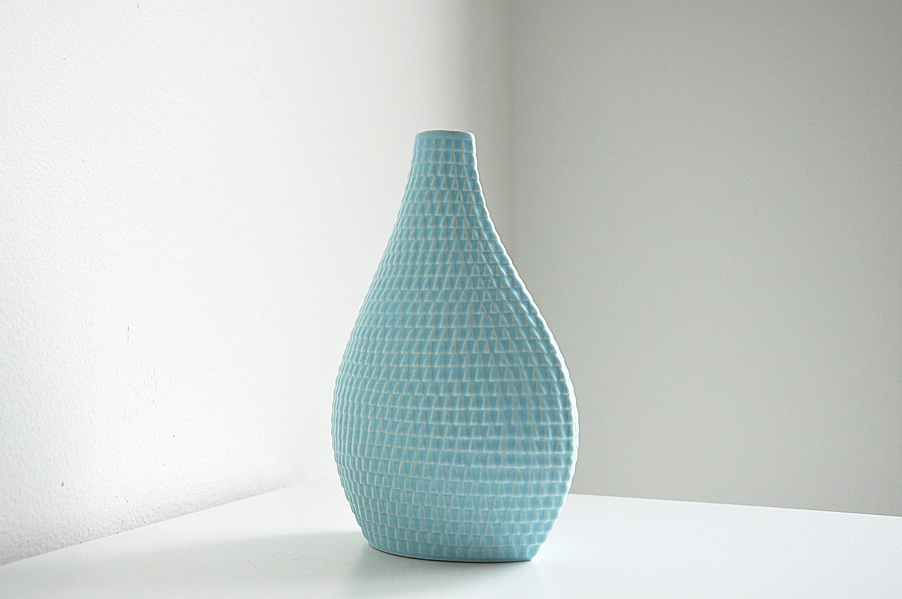 Light blue vase, from the Reptile series by Stig Lindberg, Gustavsberg, Sweden.