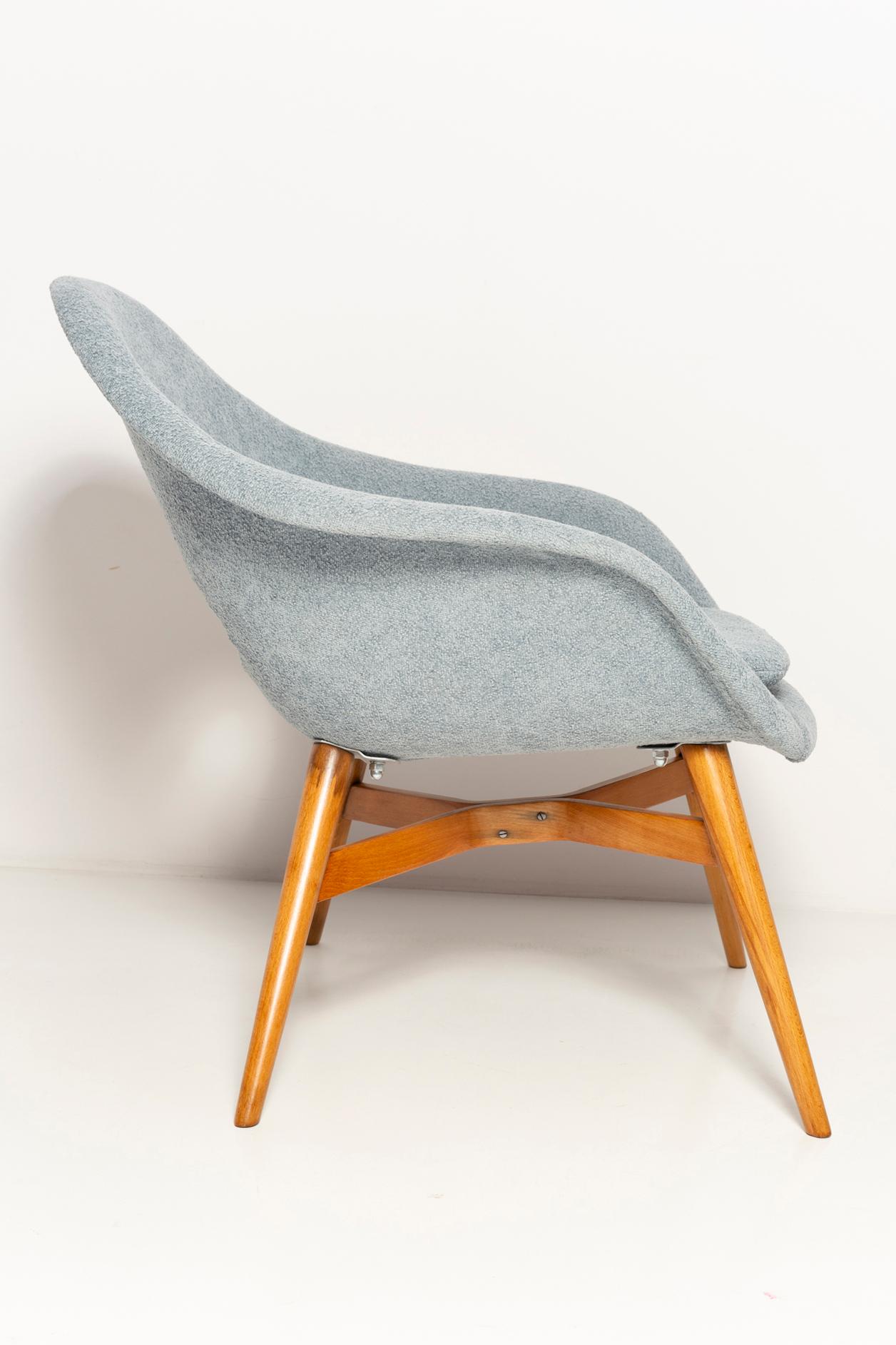 Fabric Mid-Century Light Blue Shell Chair, Miroslav Navratil, Czechoslovakia, 1960s For Sale