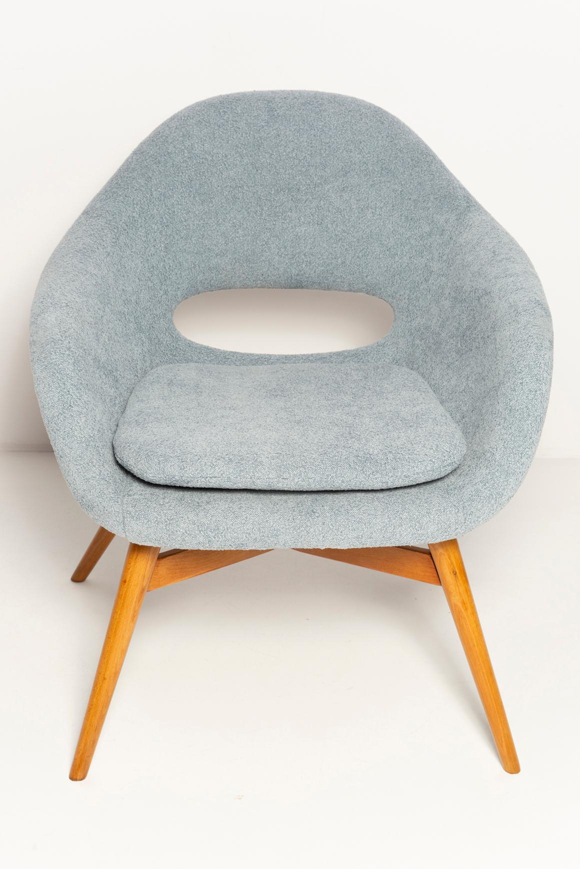 Mid-Century Light Blue Shell Chair, Miroslav Navratil, Czechoslovakia, 1960s For Sale 3