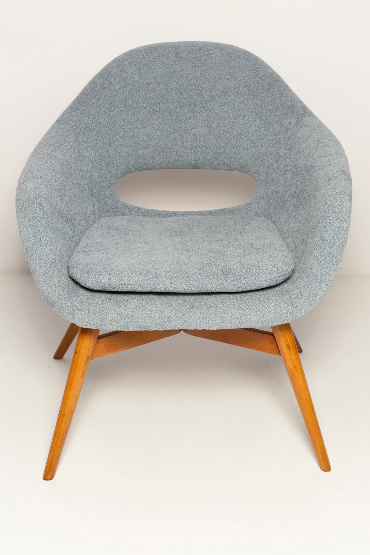Hand-Crafted Mid-Century Light Blue Shell Chair, Miroslav Navratil, Czechoslovakia, 1960s For Sale