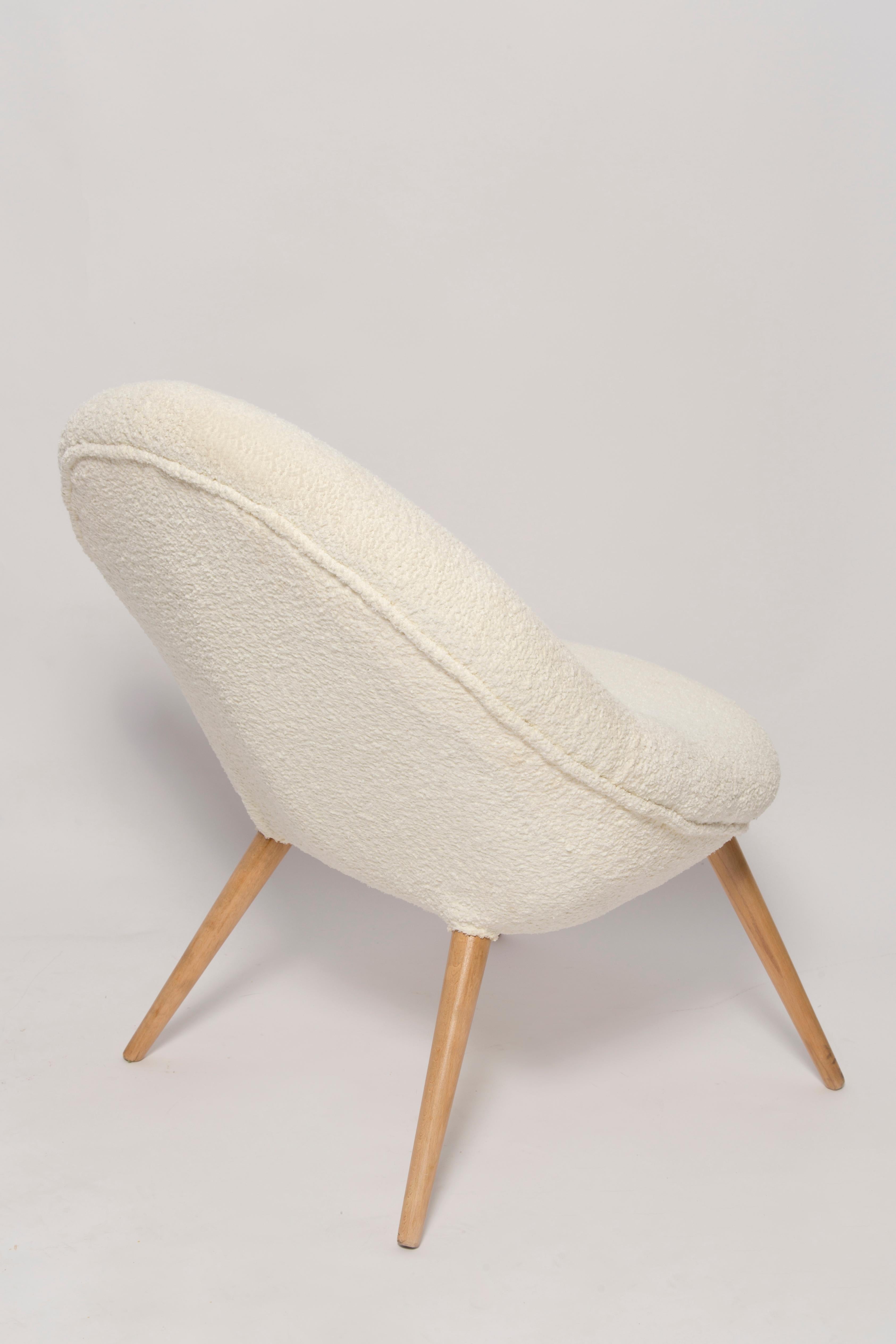 Hand-Crafted Mid Century Light Boucle Ivory Velvet Club Armchair, Europe, 1960s For Sale