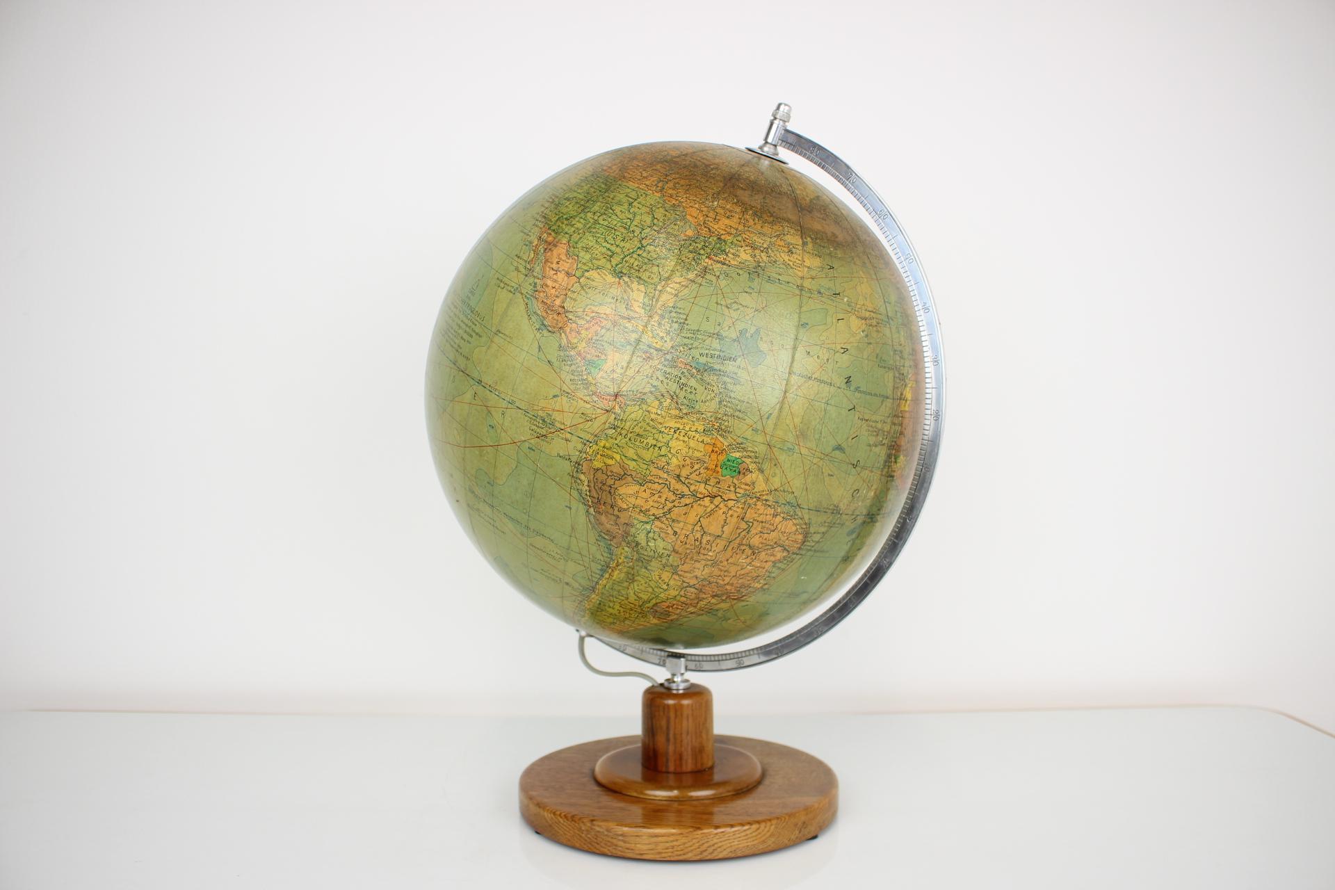 German Mid-Century Light Glass Globe with Wooden Base by Paul Rath, 1950s For Sale