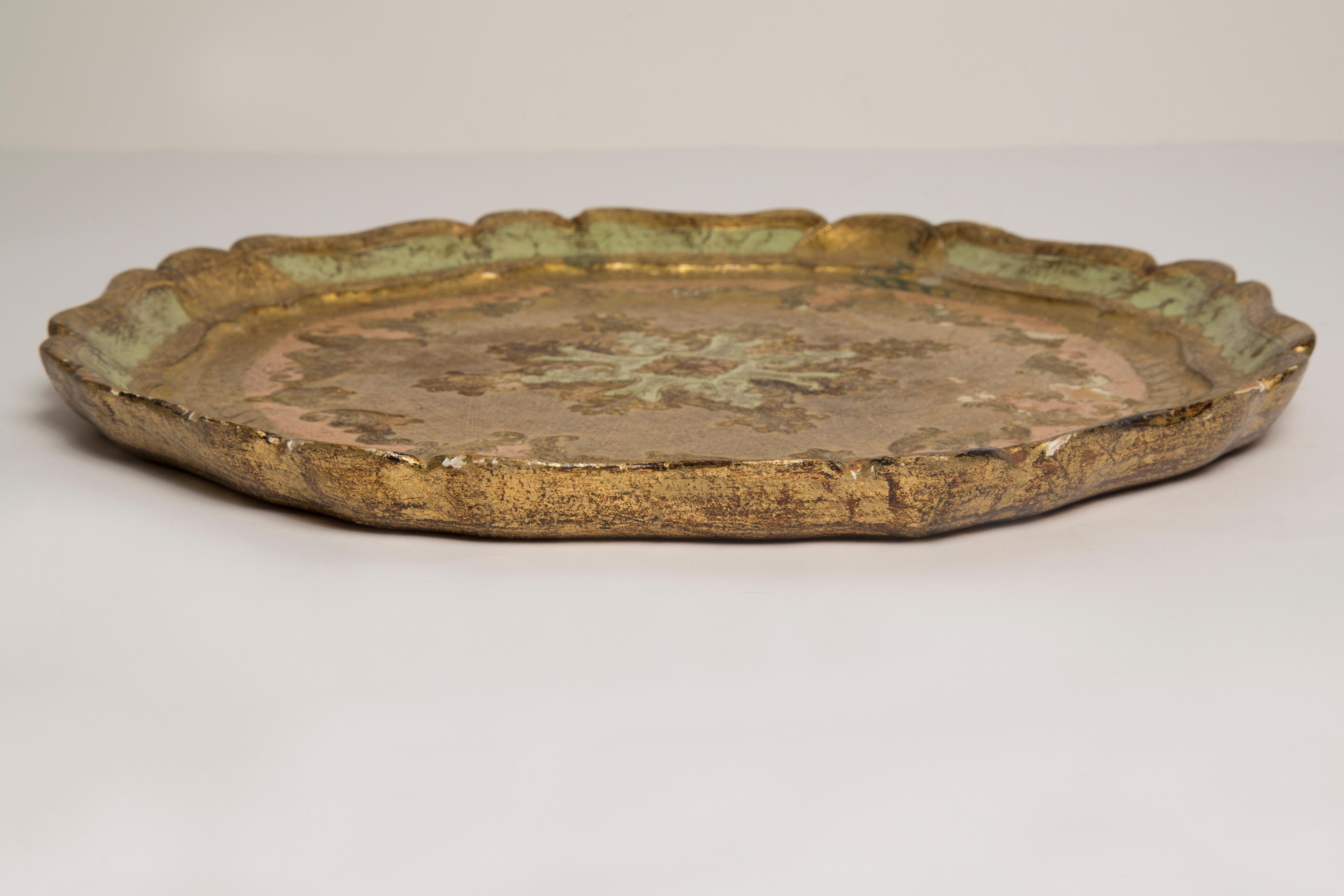 20th Century Midcentury Light Green Decorative Wood Plate, Italy, 1960s For Sale