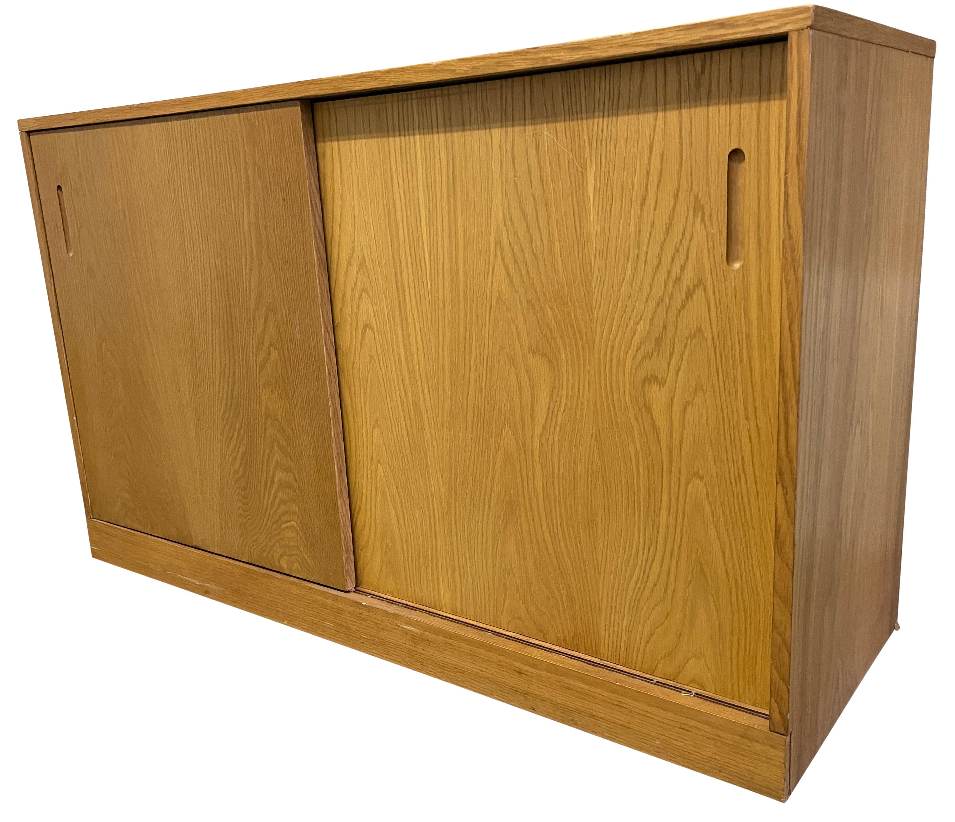 Woodwork Mid Century Light Oak Danish Modern 4' Credenza with 6 Adjustable Shelf Bookcase For Sale