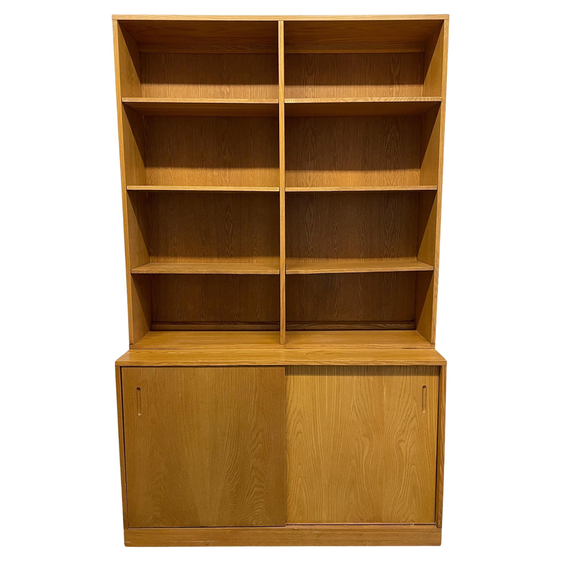 Mid Century Light Oak Danish Modern 4' Credenza with 6 Adjustable Shelf Bookcase