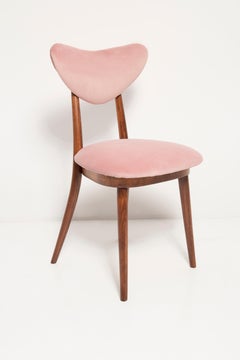 Sedia a cuore in velluto rosa chiaro di metà secolo, Europa, anni '60