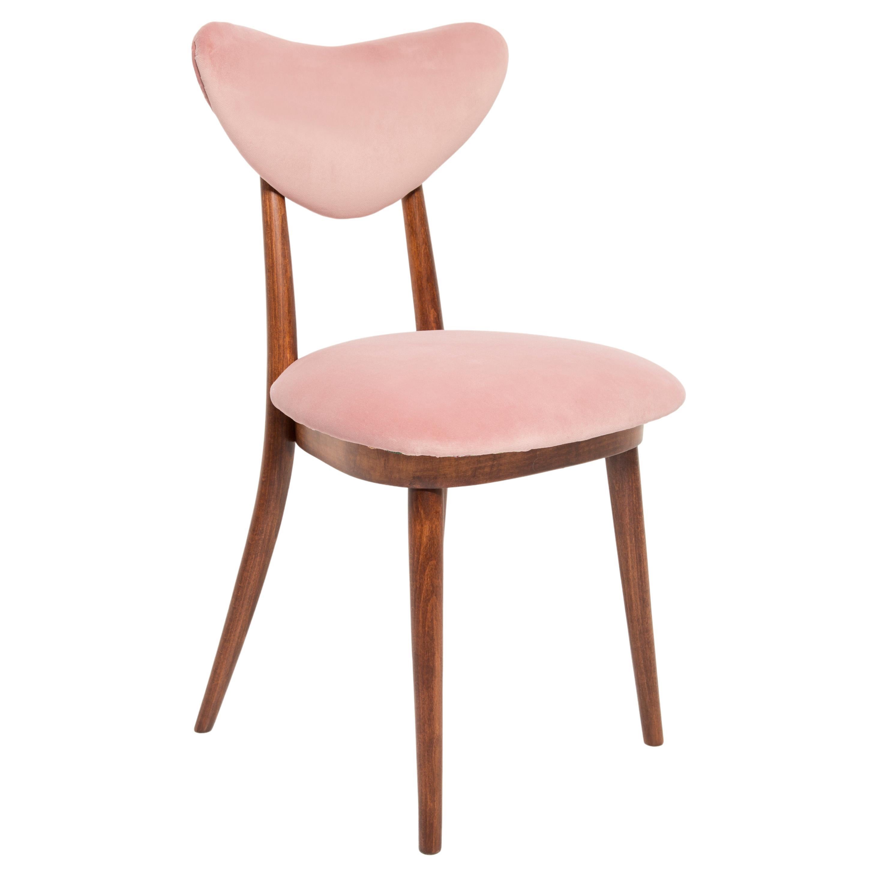 Mid Century Light Pink Velvet Heart Chair, Europe, 1960s For Sale