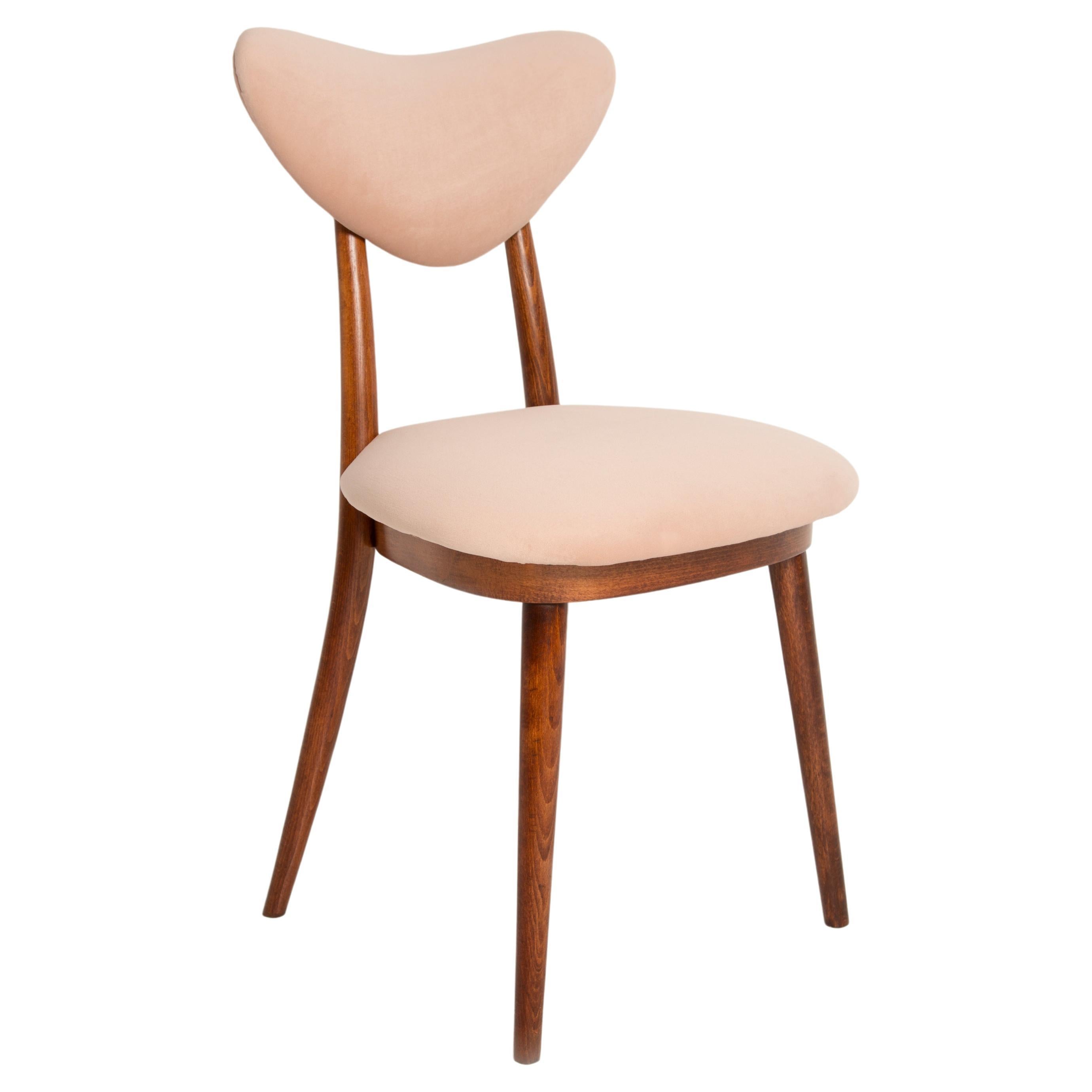Mid Century Light Pink Velvet Heart Chair, Europe, 1960s For Sale