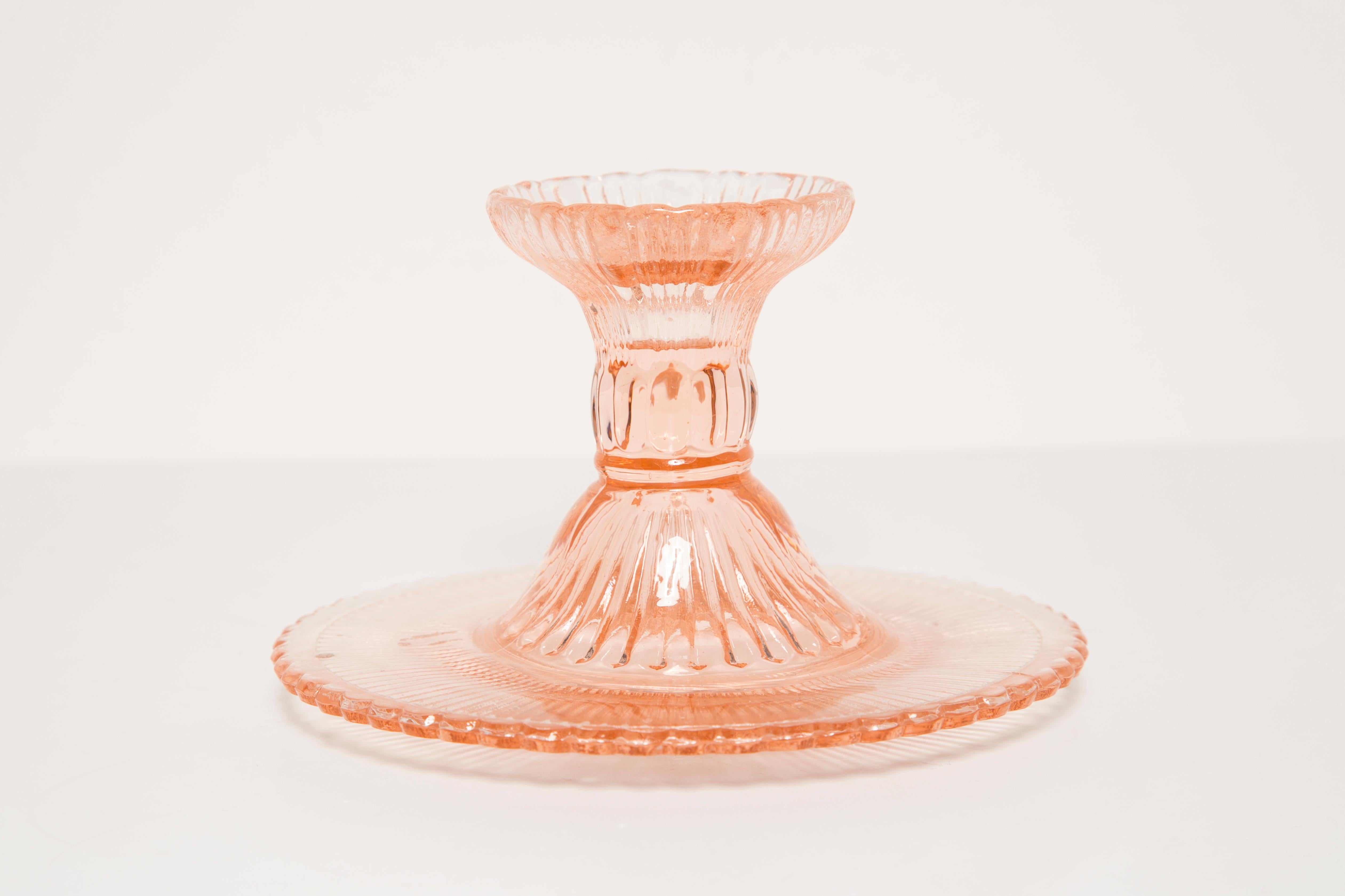 Mid-Century Light Rose Glass Candlestick, Europe, 1960s For Sale 5