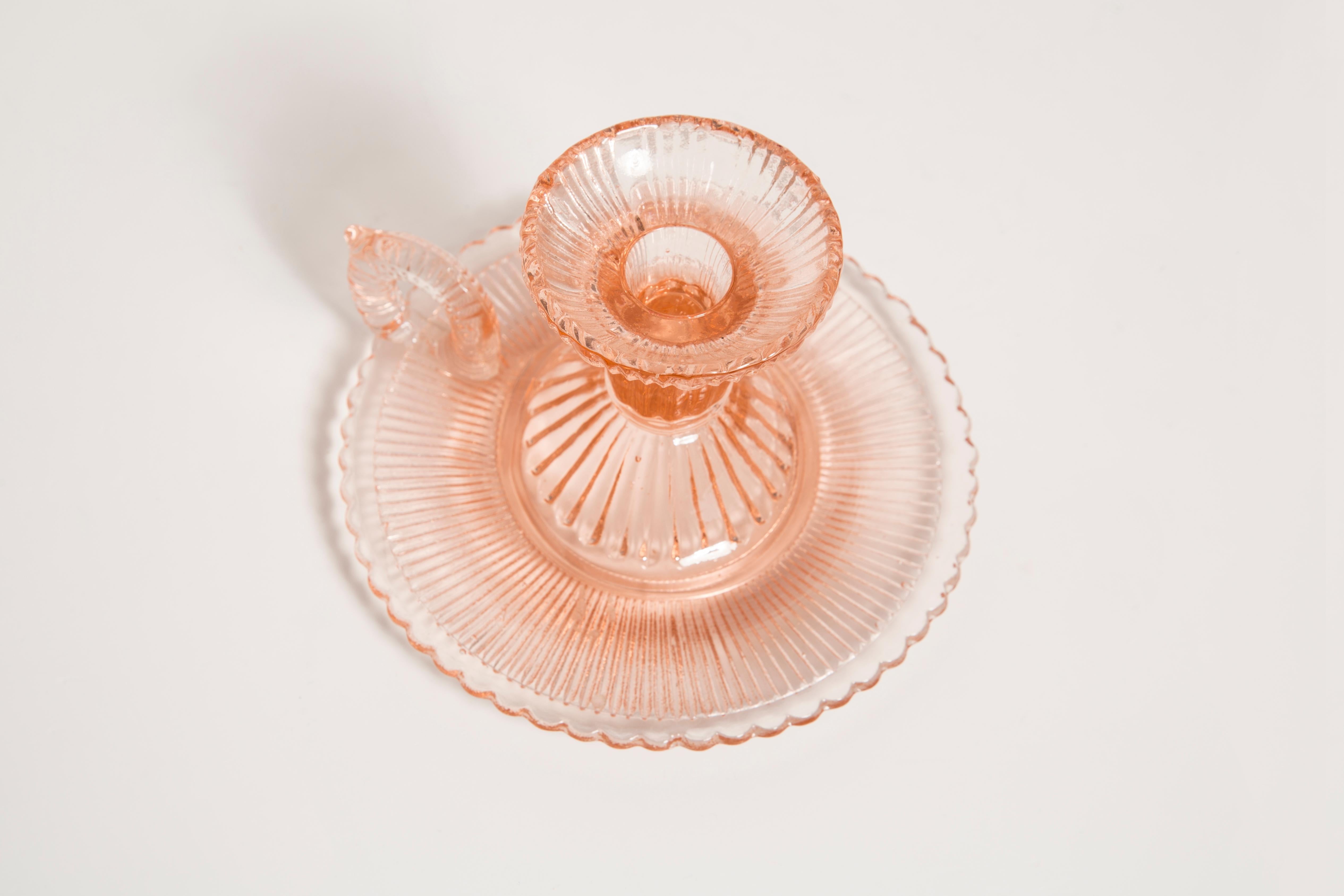 Mid-Century Light Rose Glass Candlestick, Europe, 1960s For Sale 7