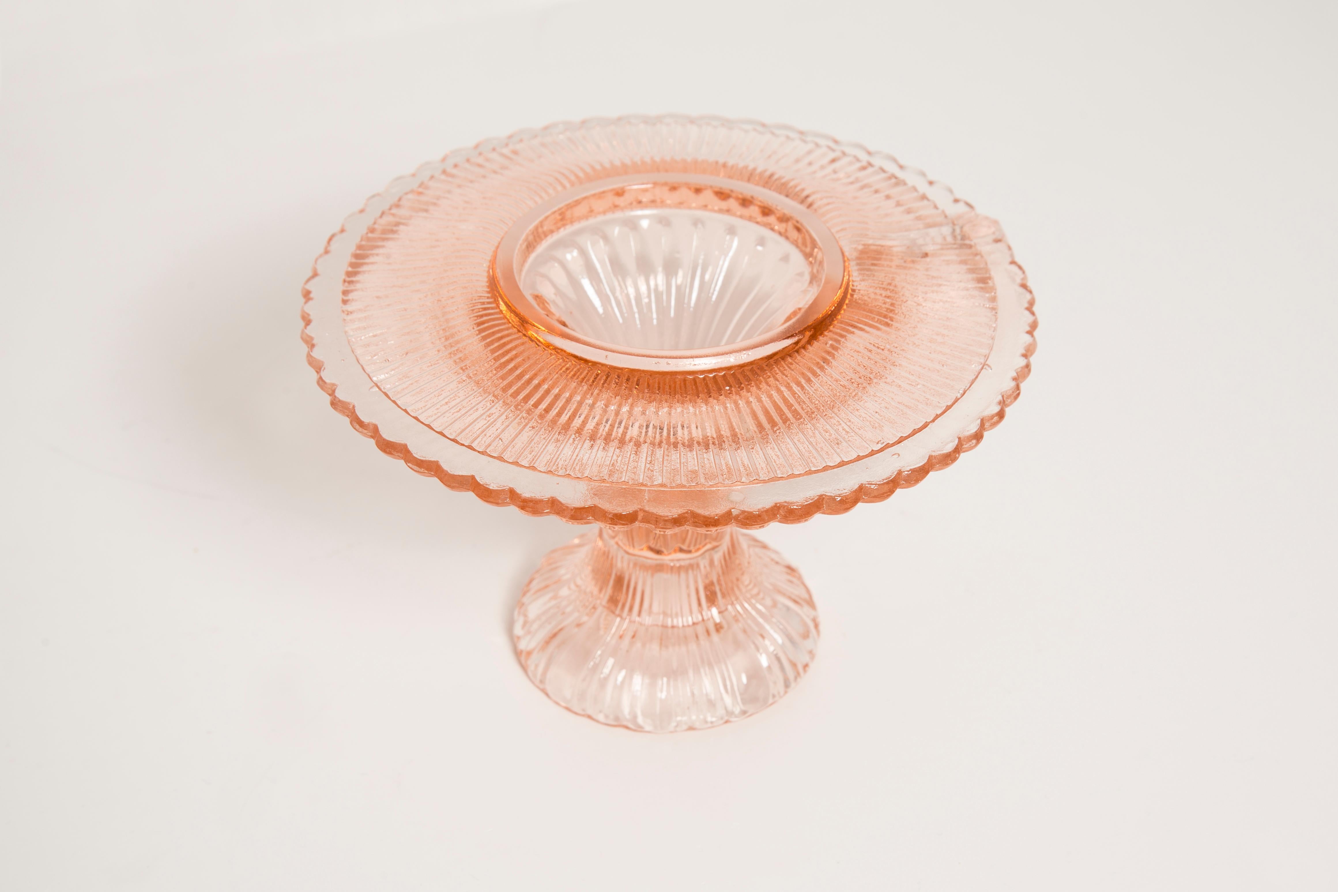 Mid-Century Light Rose Glass Candlestick, Europe, 1960s For Sale 8