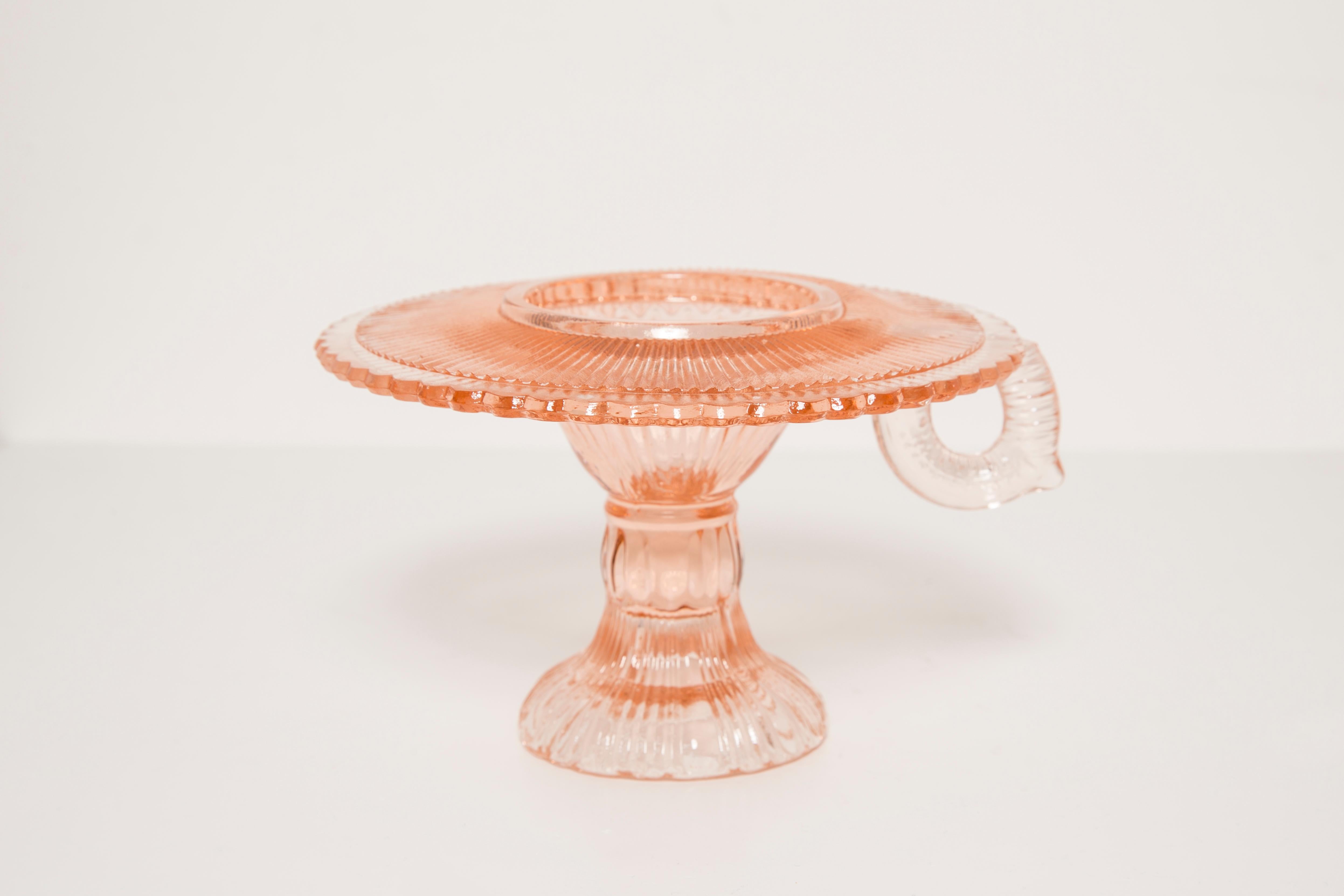 Mid-Century Light Rose Glass Candlestick, Europe, 1960s For Sale 9