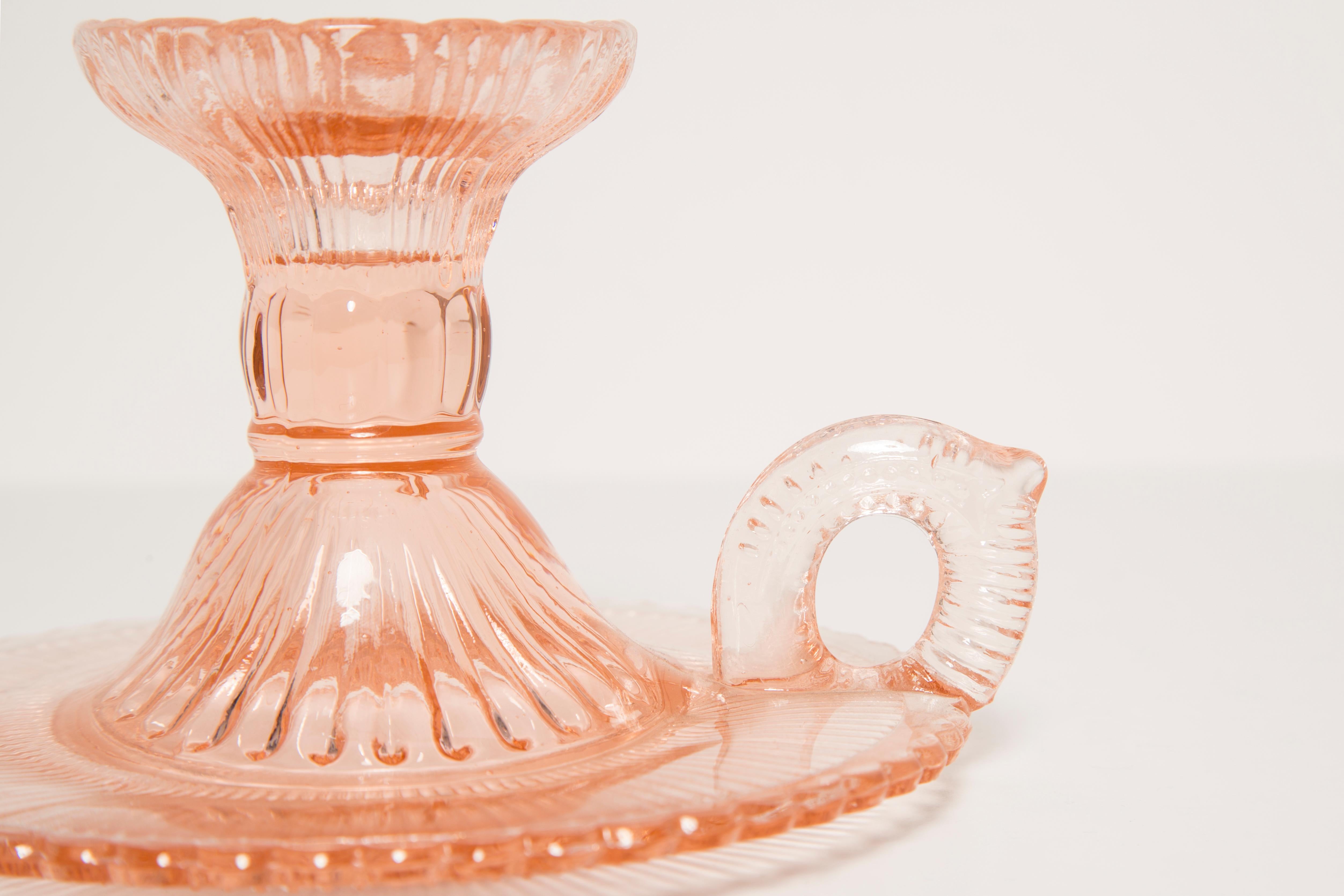 Mid-Century Light Rose Glass Candlestick, Europe, 1960s For Sale 14