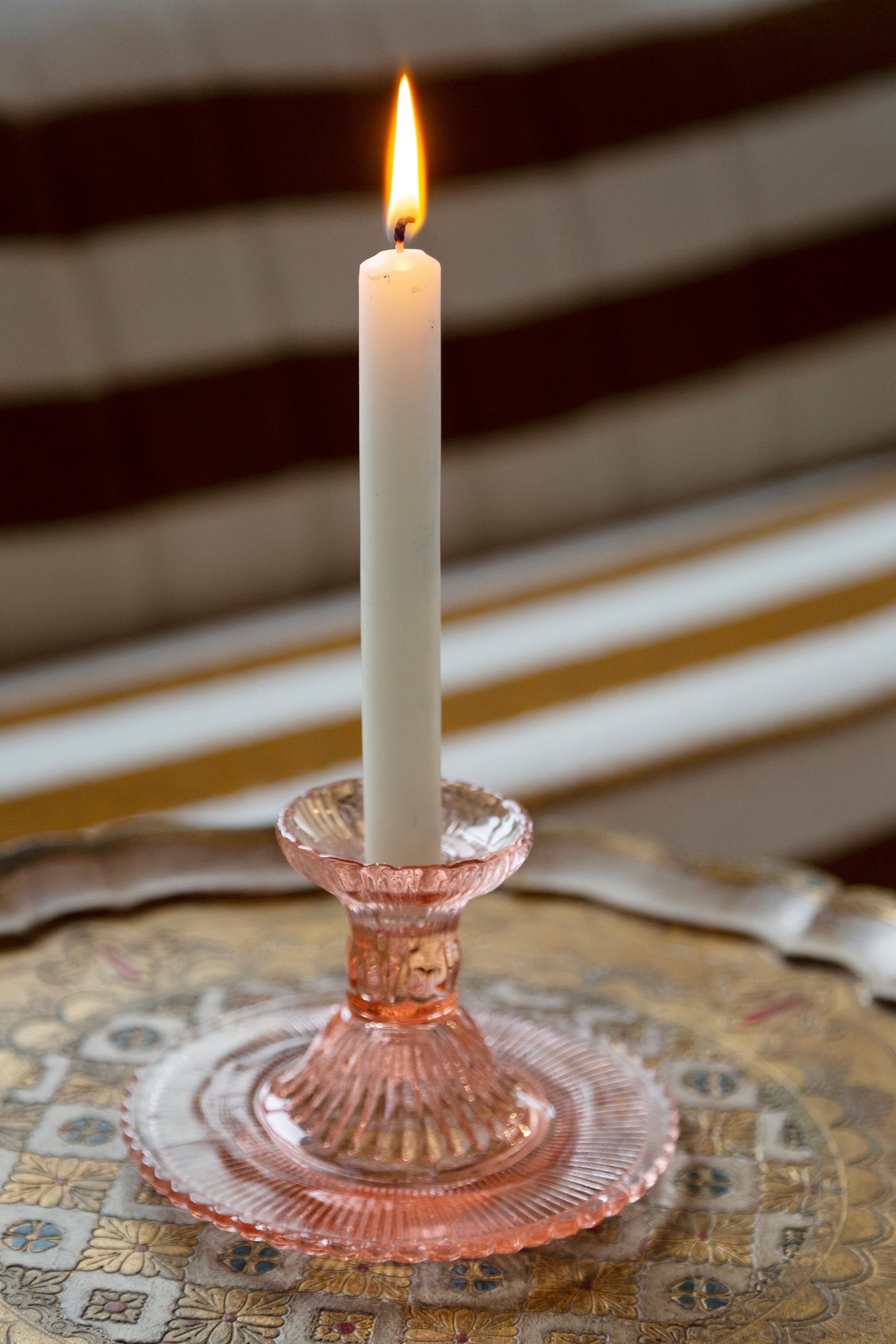Mid-Century Modern Mid-Century Light Rose Glass Candlestick, Europe, 1960s For Sale