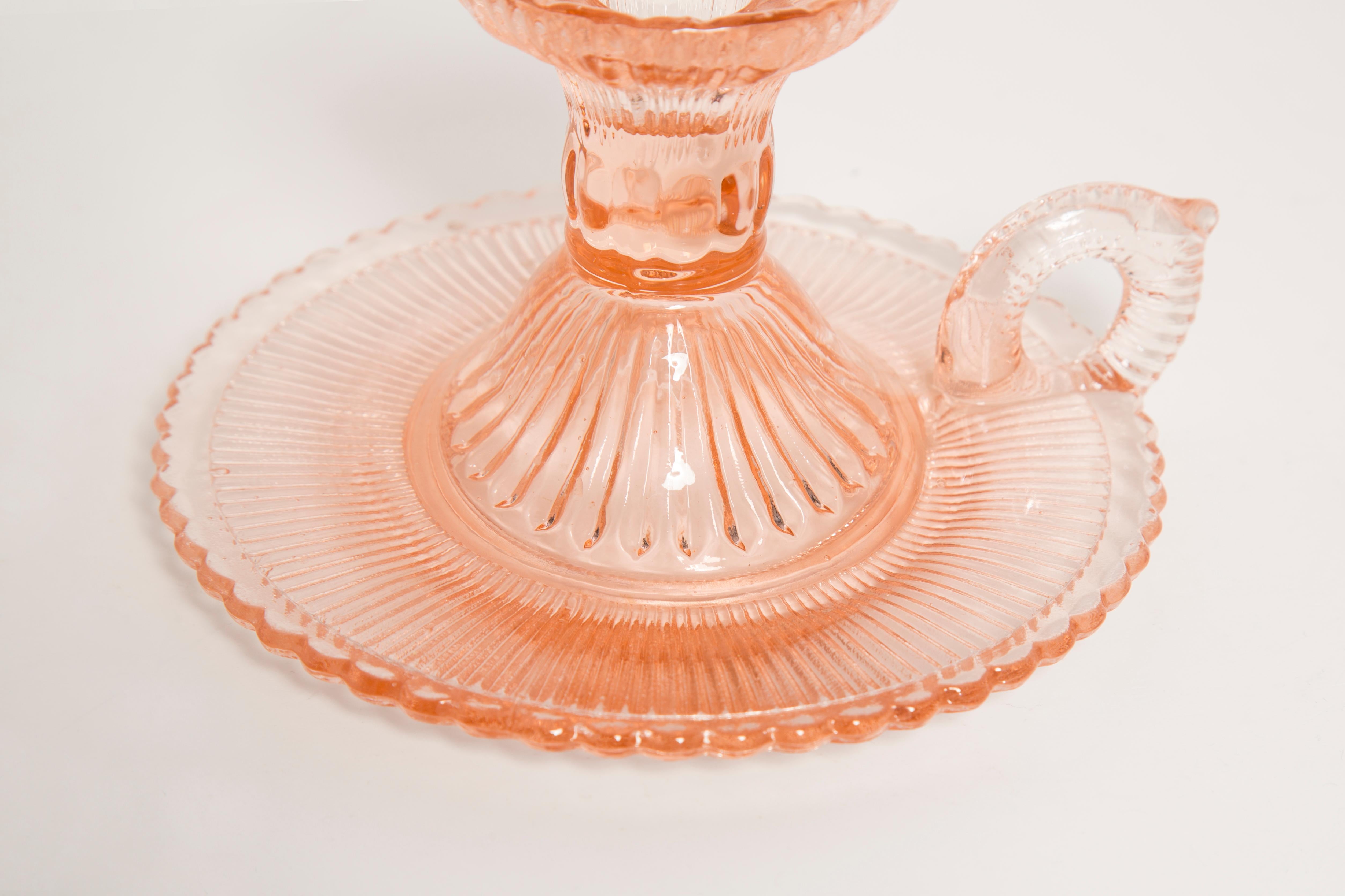 Mid-Century Light Rose Glass Candlestick, Europe, 1960s For Sale 1