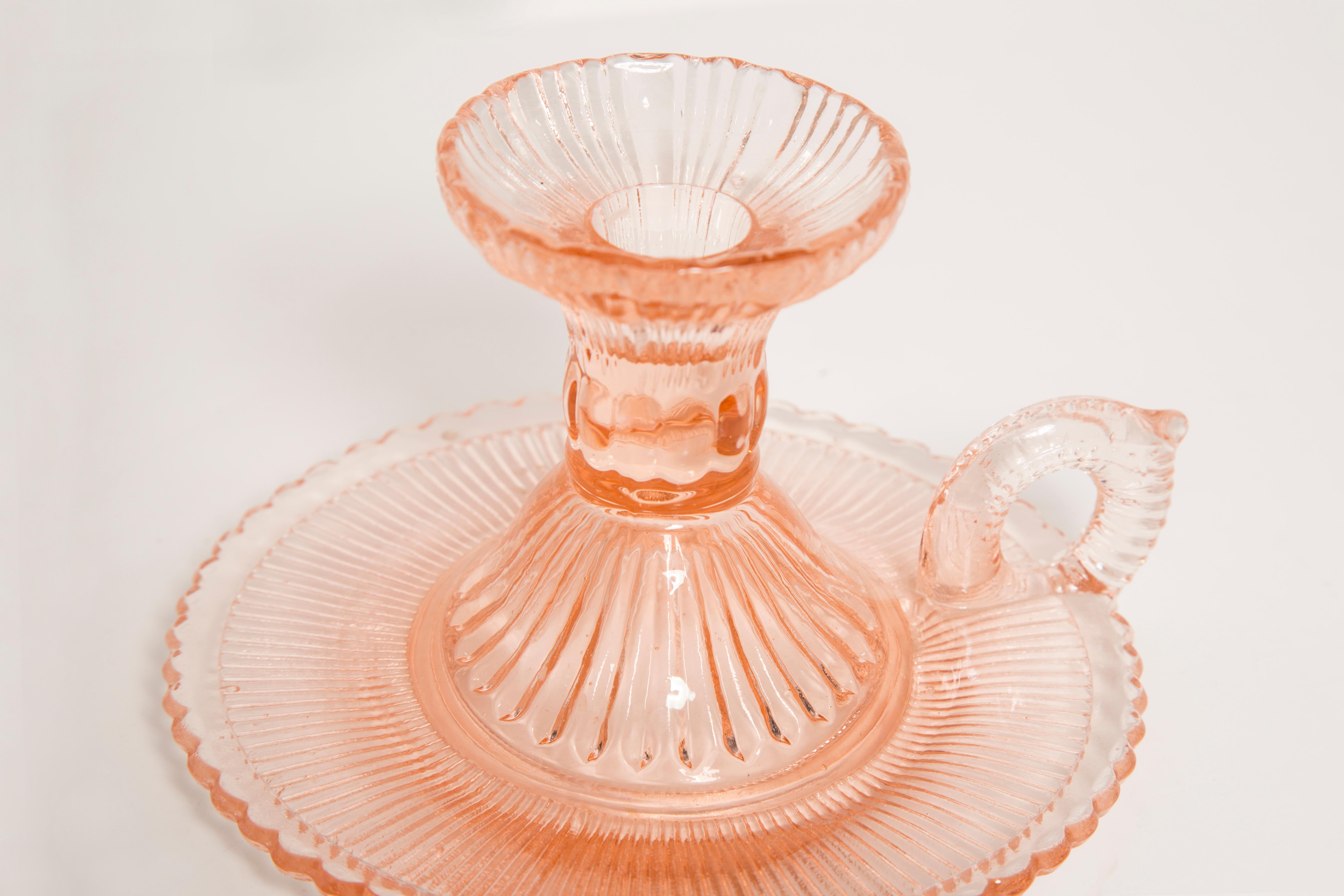 Mid-Century Light Rose Glass Candlestick, Europe, 1960s For Sale 2