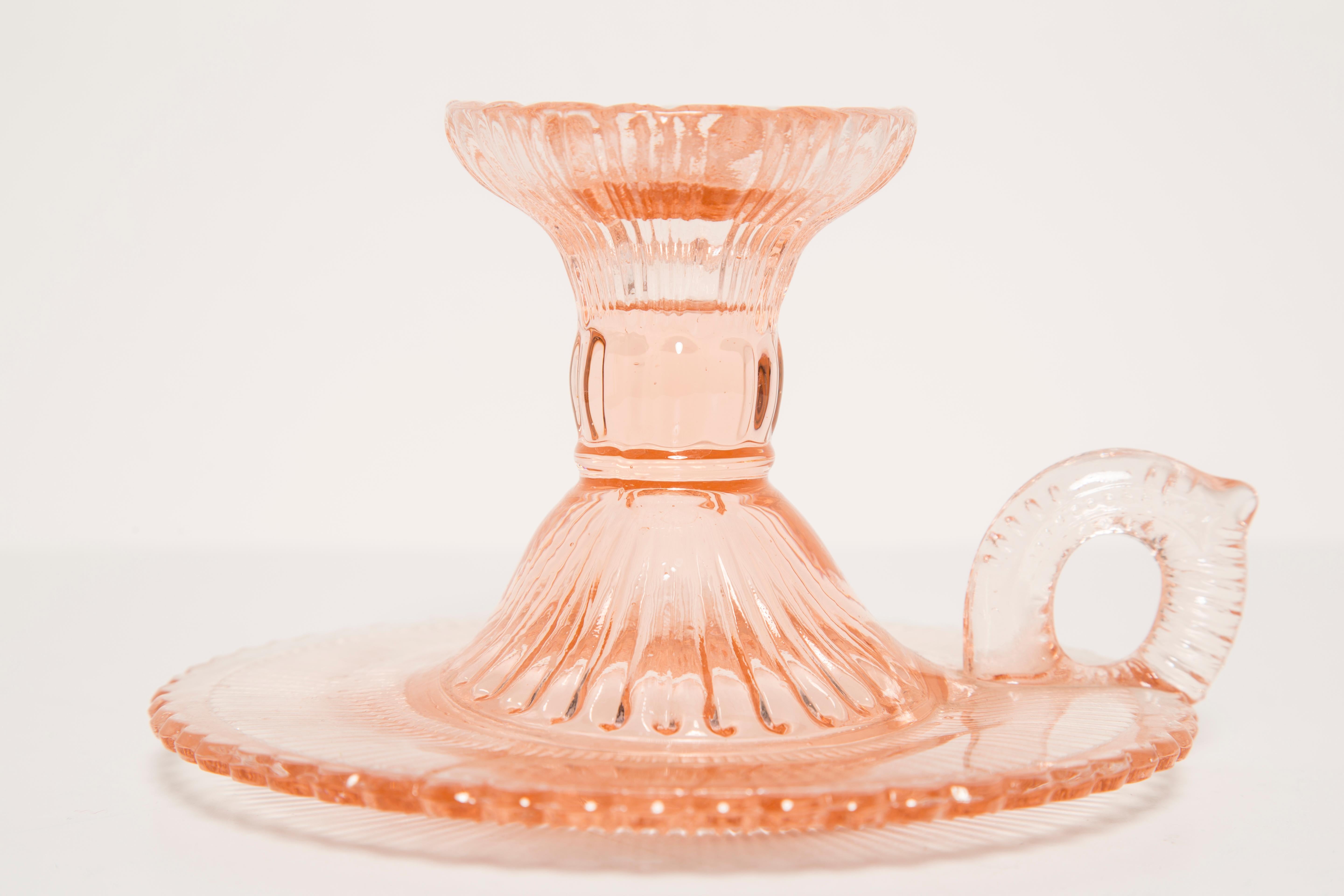Mid-Century Light Rose Glass Candlestick, Europe, 1960s For Sale 3