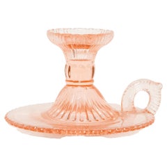 Retro Mid-Century Light Rose Glass Candlestick, Europe, 1960s